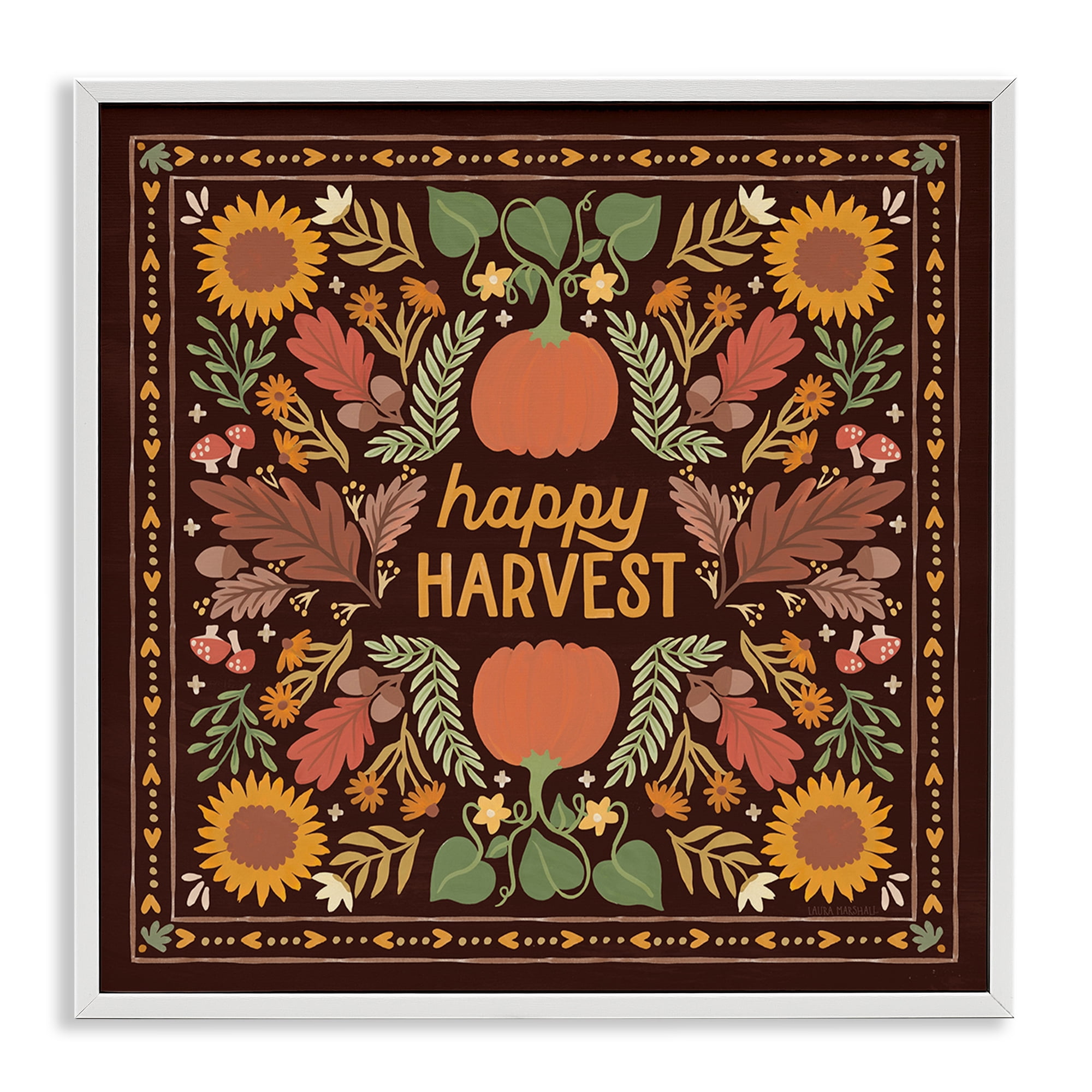 Stupell Industries Happy Harvest on Brown Landscape Painting White Framed Art Print Wall Art, 12 x 12
