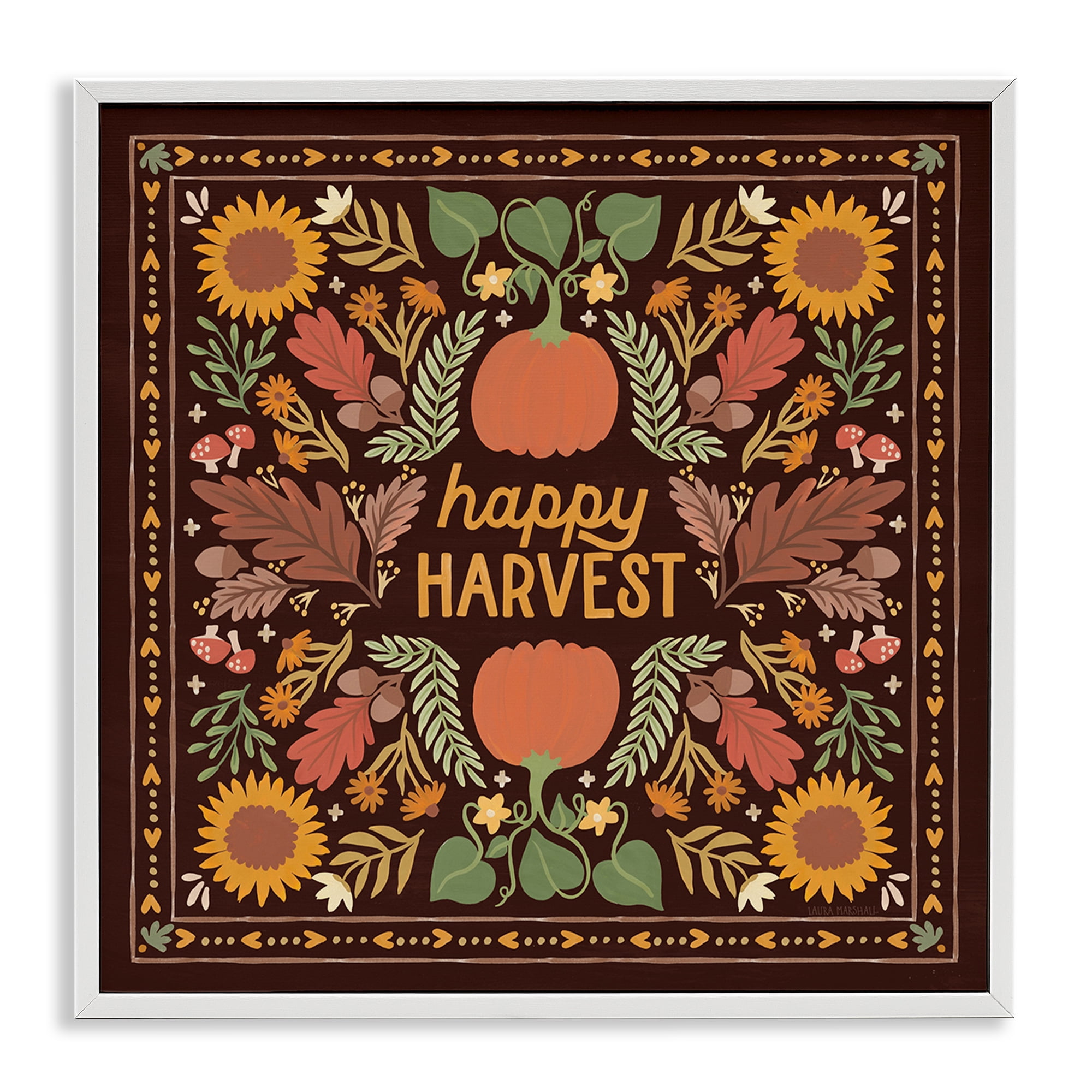 Stupell Industries Happy Harvest on Brown Landscape Painting White Framed Art Print Wall Art, 24 x 24