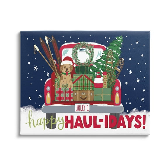 Stupell Industries Happy Haul-idays Christmas Gift Truck Graphic Art Gallery Wrapped Canvas Print Wall Art, Design by Amanda McGee