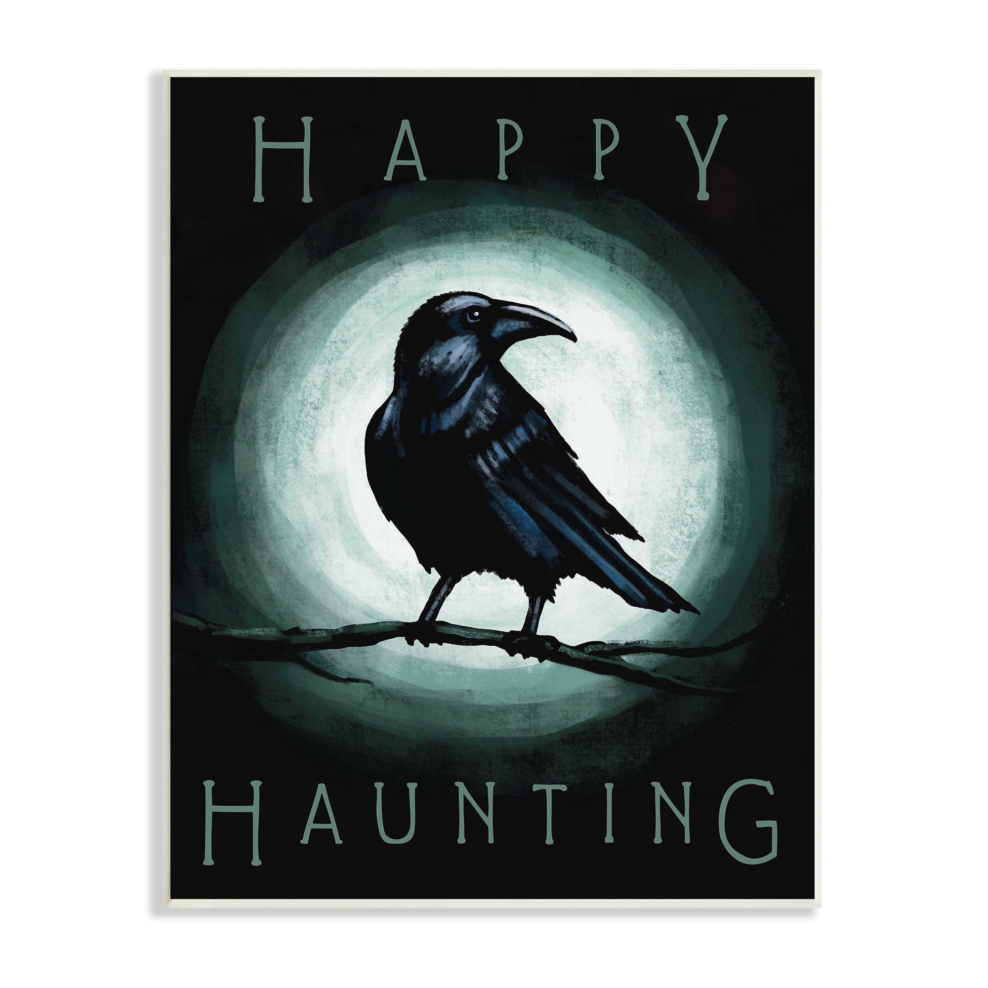 Stupell Industries Happy Hauntings Phrase Black Crow Perched Festive Halloween, 10 x 15, Designed by Elizabeth Tyndall