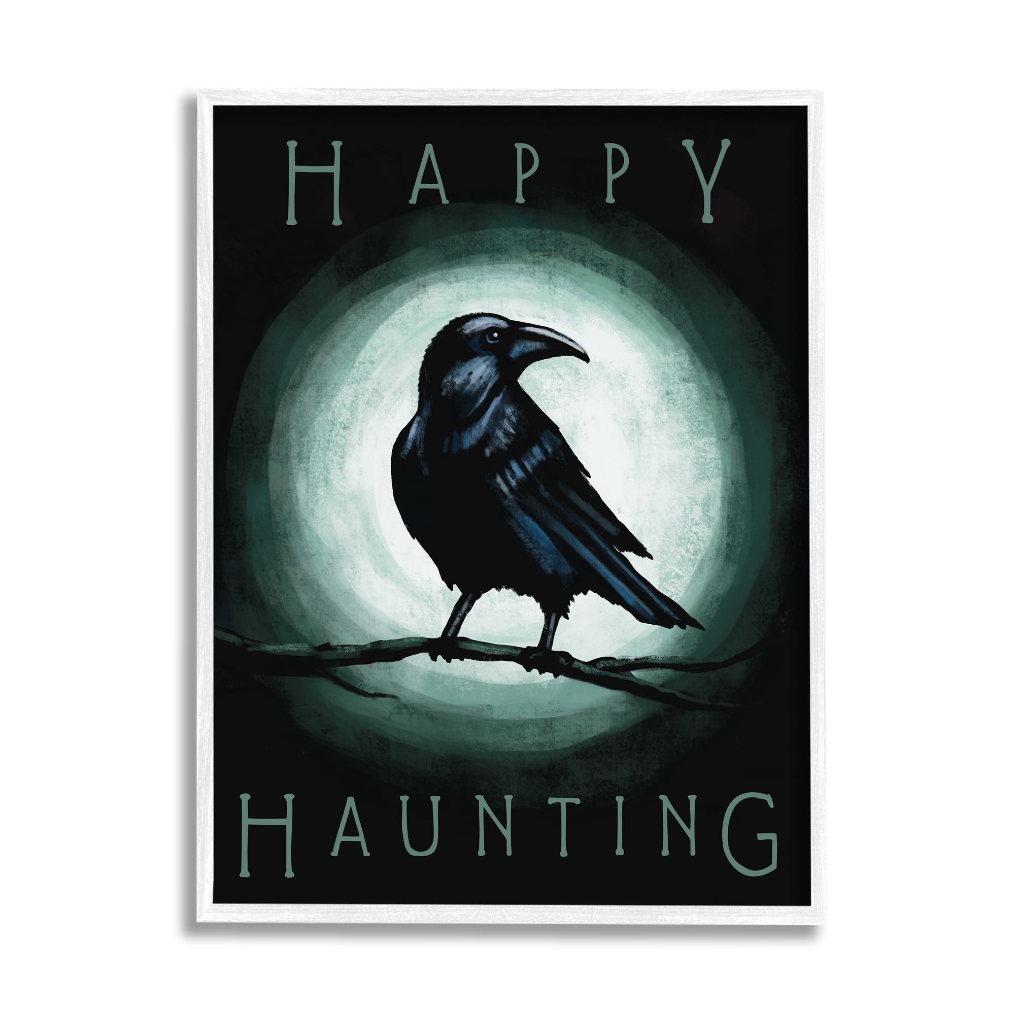 Stupell Industries Happy Hauntings Phrase Black Crow Perched Festive Halloween, 11 x 14, Designed by Elizabeth Tyndall