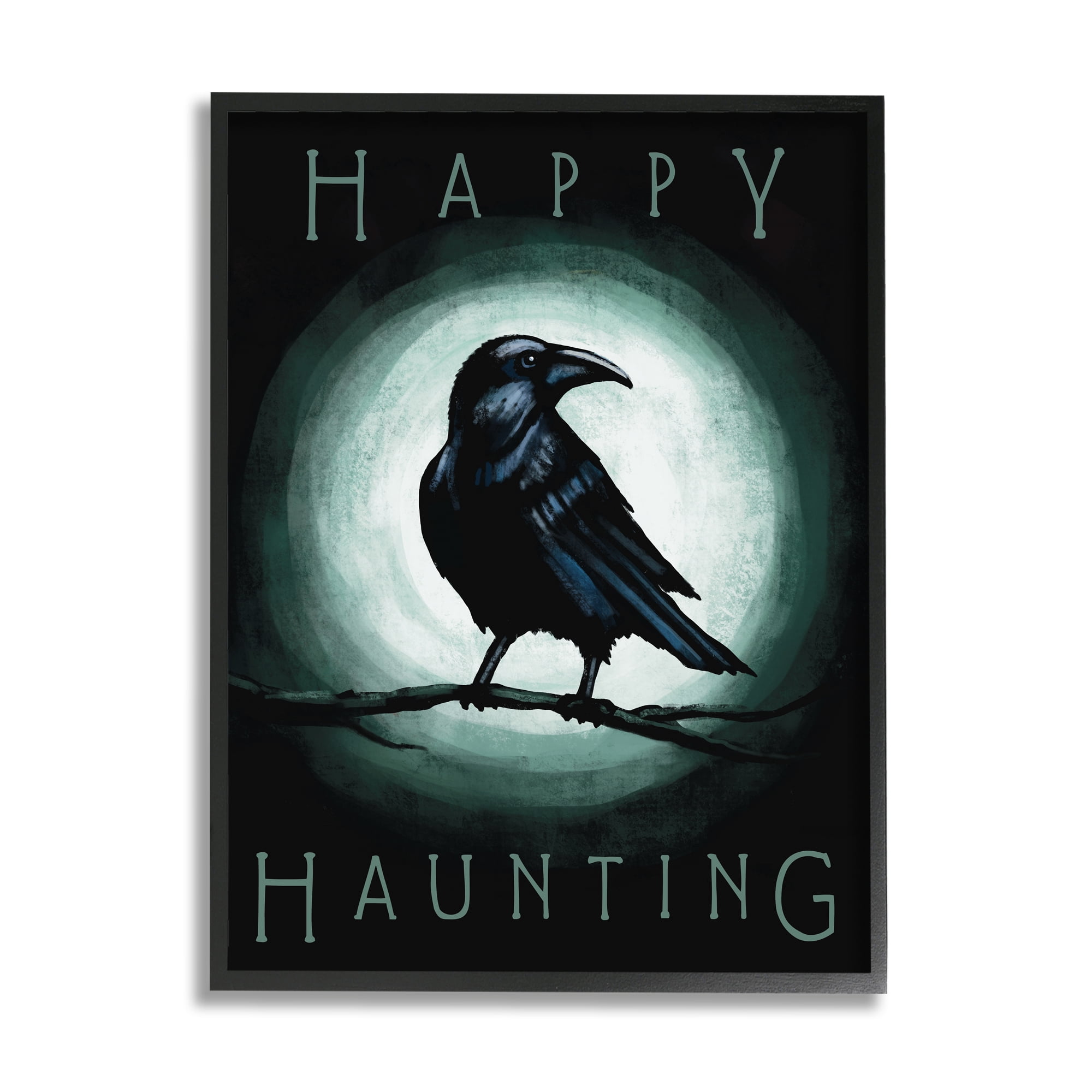 Stupell Industries Happy Hauntings Phrase Black Crow Perched Festive Halloween, 16 x 20, Designed by Elizabeth Tyndall