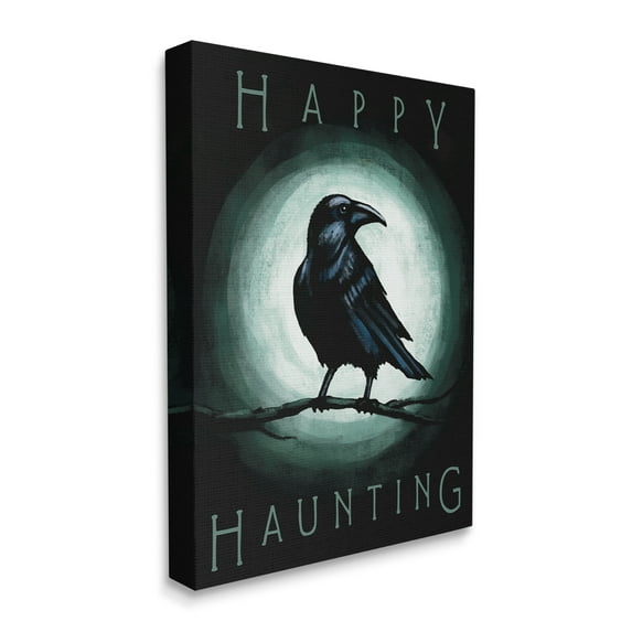 Stupell Industries Happy Hauntings Phrase Black Crow Perched Festive Halloween, 24 x 30, Designed by Elizabeth Tyndall