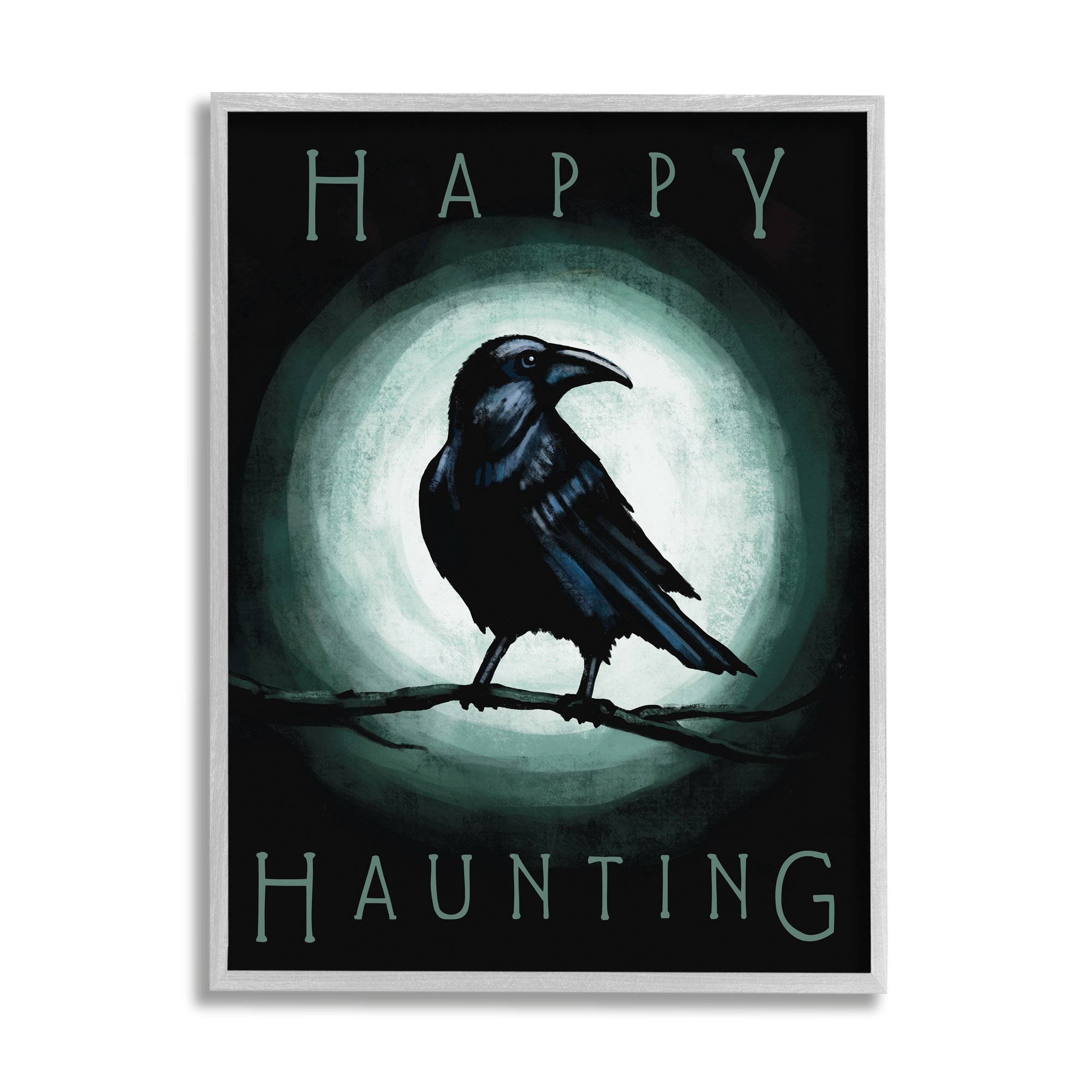 Stupell Industries Happy Hauntings Phrase Black Crow Perched Festive Halloween, 24 x 30, Designed by Elizabeth Tyndall