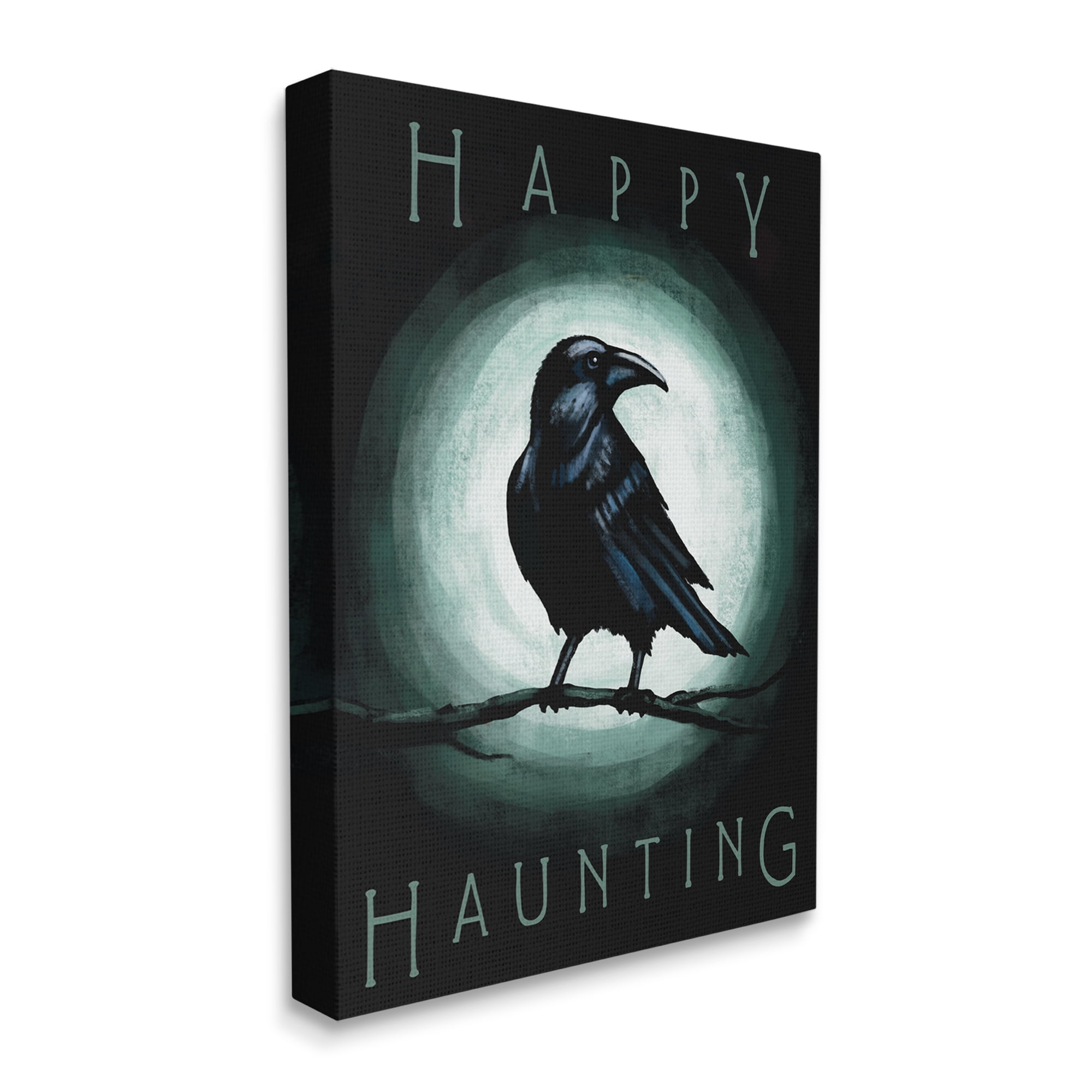 Stupell Industries Happy Hauntings Phrase Black Crow Perched Festive Halloween, 30 x 40, Designed by Elizabeth Tyndall