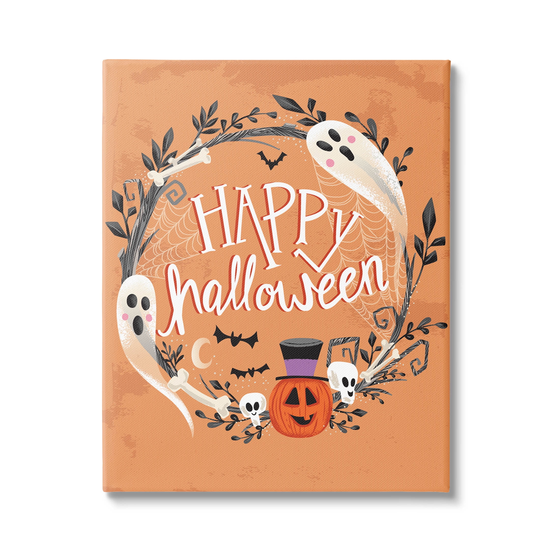 Stupell Industries Happy Haunts Halloween Wreath Graphic Art Gallery Wrapped Canvas Print Wall Art, Design by Arrolynn Weiderhold