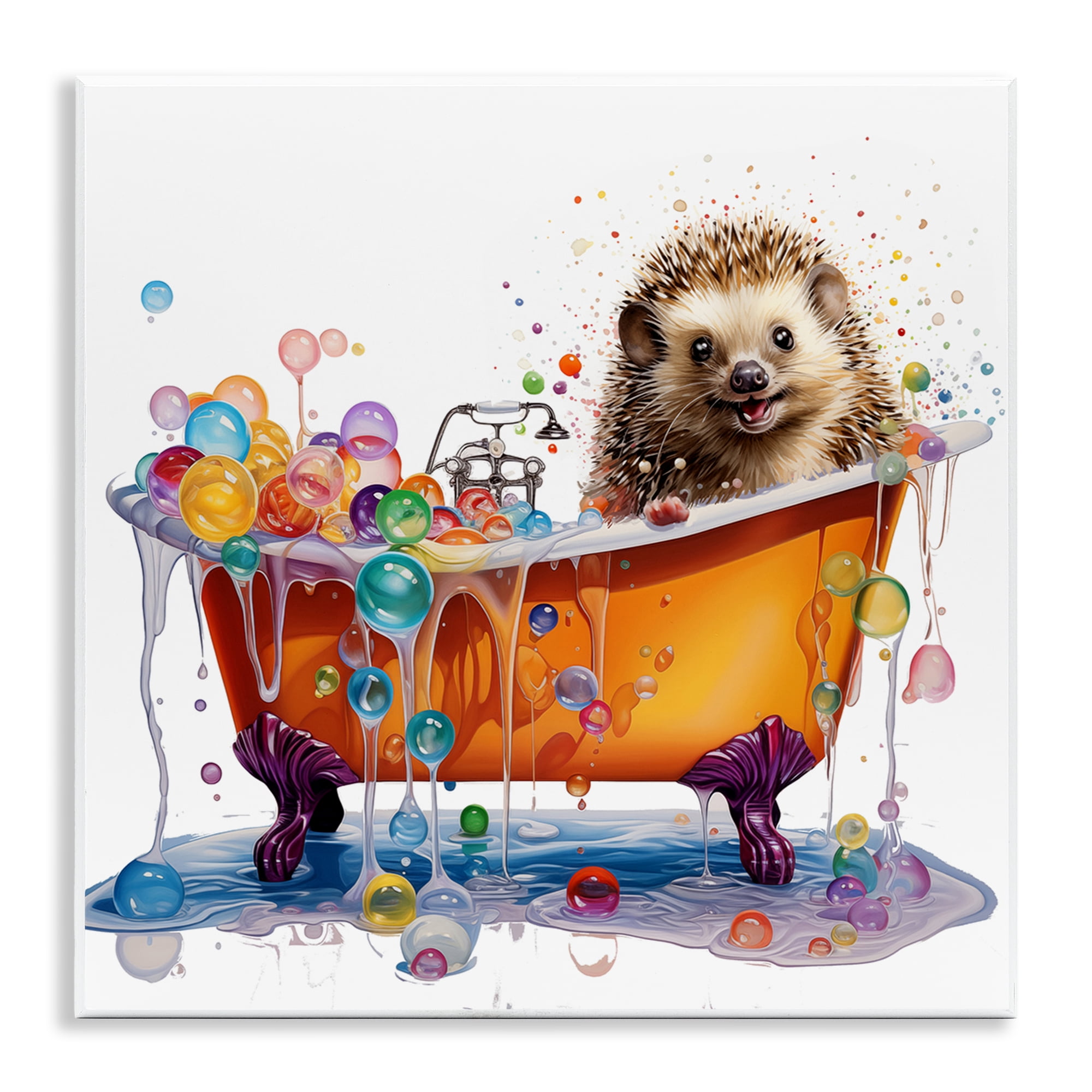 Stupell Industries Happy Hedgehog Bubble Bath Bath & Laundry Painting Unframed Art Print Wall Art, 12 x 12