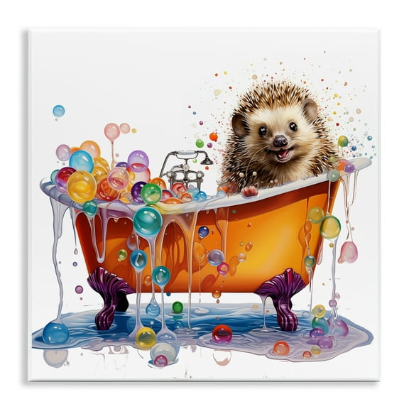 Stupell Industries Happy Hedgehog Bubble Bath Bath & Laundry Painting Unframed Art Print Wall Art, 12 x 12