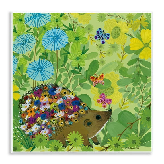Stupell Industries Happy Hedgehog & Flowers Animals Painting Unframed Art Print Wall Art, 12 x 12