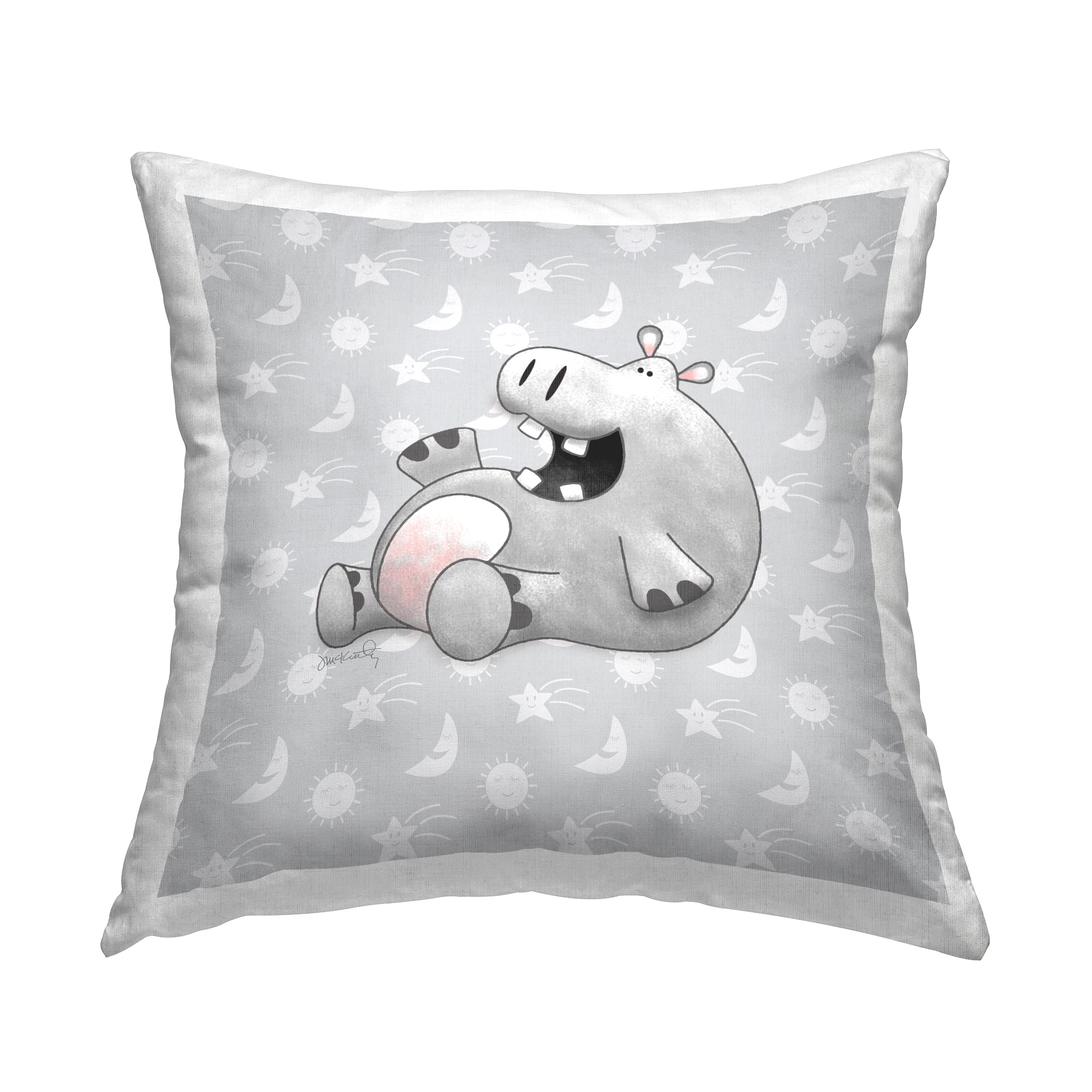 Stupell Industries Happy Hippo Nursery Decorative Printed Throw Pillow, 18 x 18