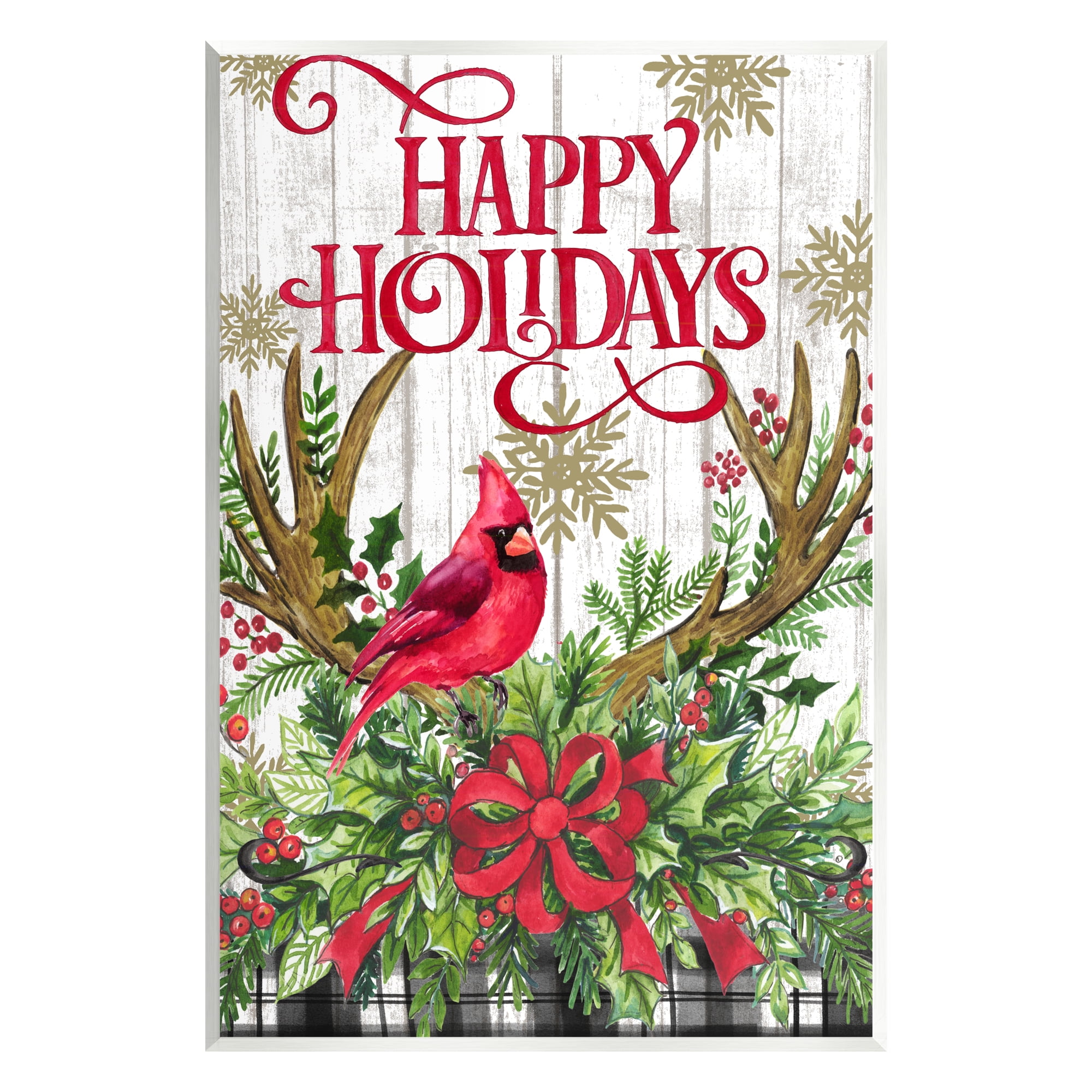Stupell Industries Happy Holidays Cardinal Holiday Painting Unframed Art Print Wall Art, 13 x 19