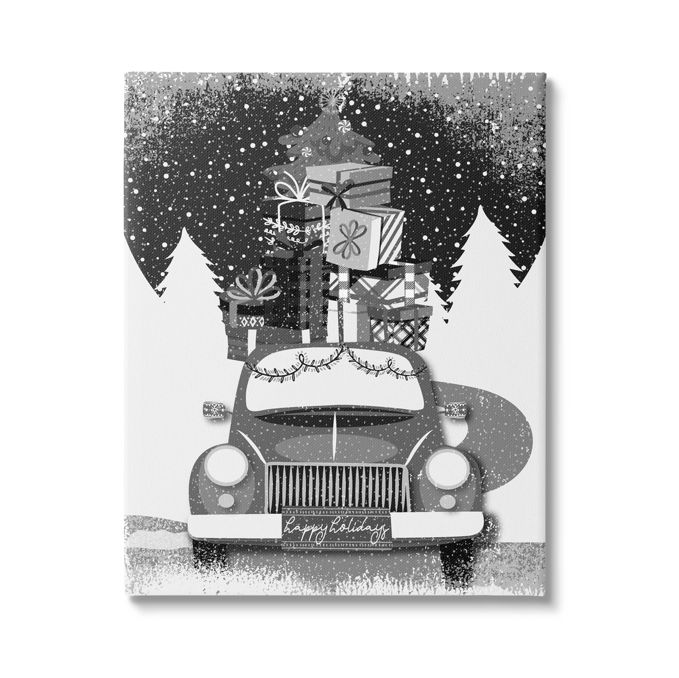Stupell Industries Happy Holidays Gifts Car Graphic Art Gallery Wrapped Canvas Print Wall Art, Design by Andrea Jasid Grassi