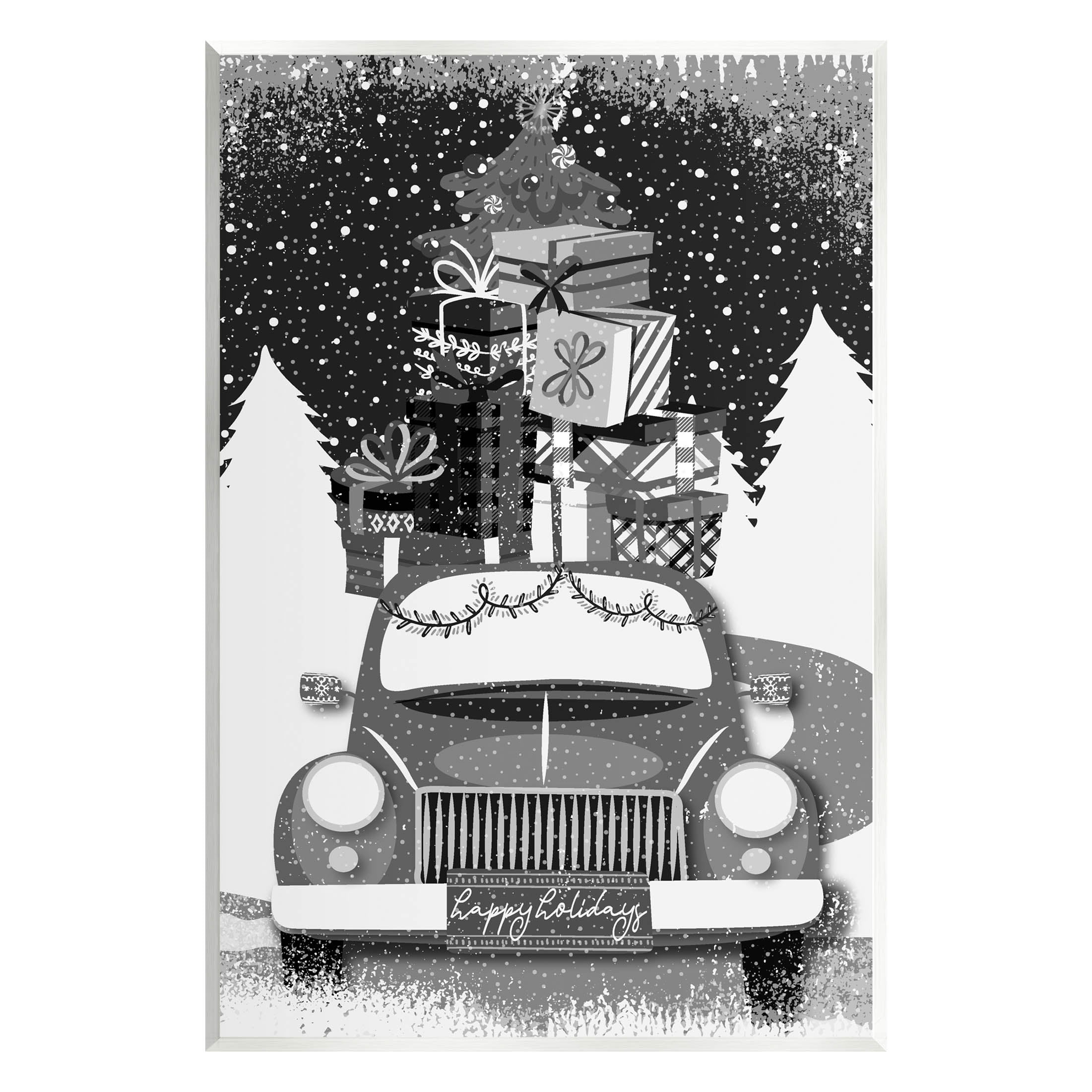 Stupell Industries Happy Holidays Gifts Car Graphic Art Unframed Art Print Wall Art, Design by Andrea Jasid Grassi