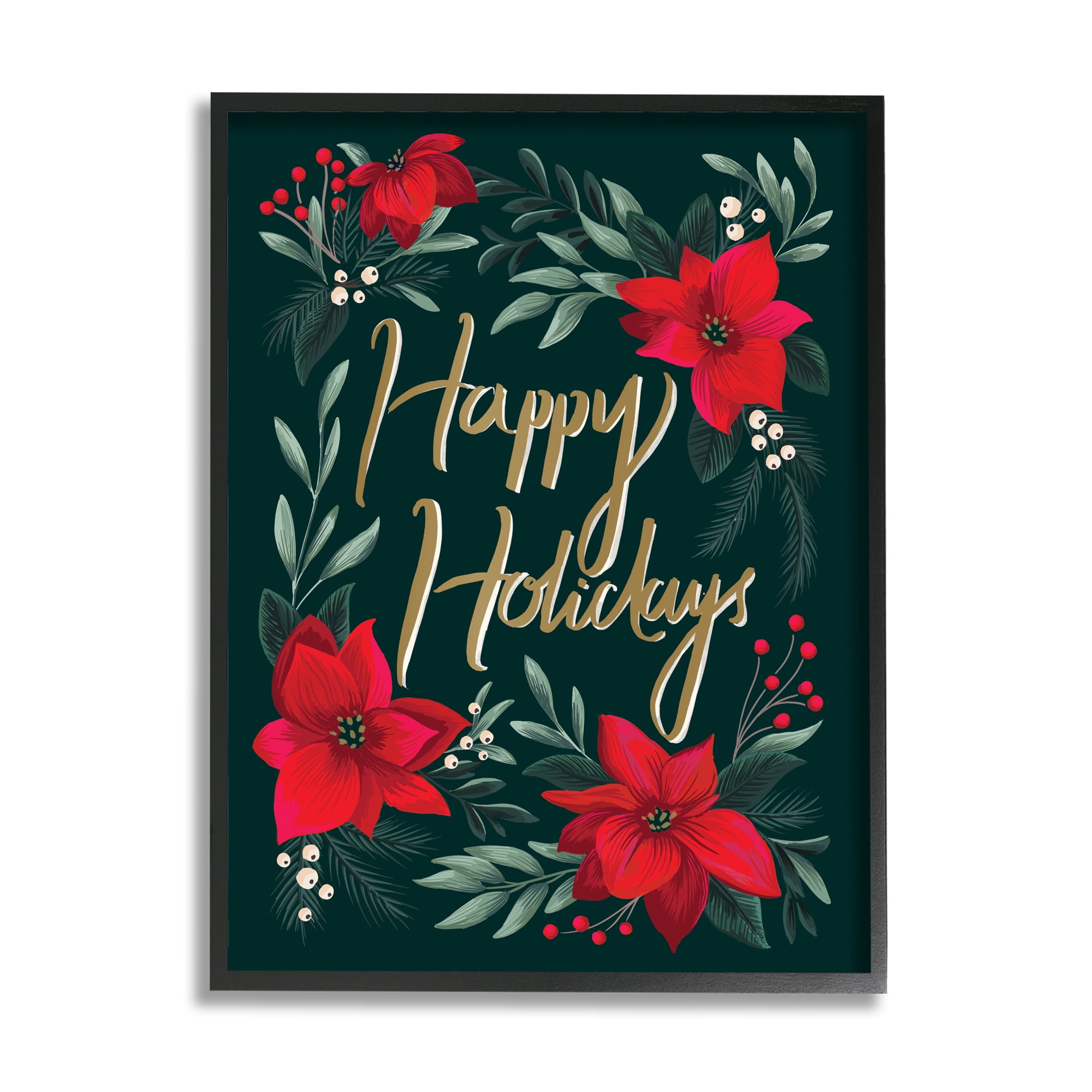 Stupell Industries Happy Holidays Greeting Red Winter Poinsettia Florals, 24 x 30, Design by Heather McLaughlin