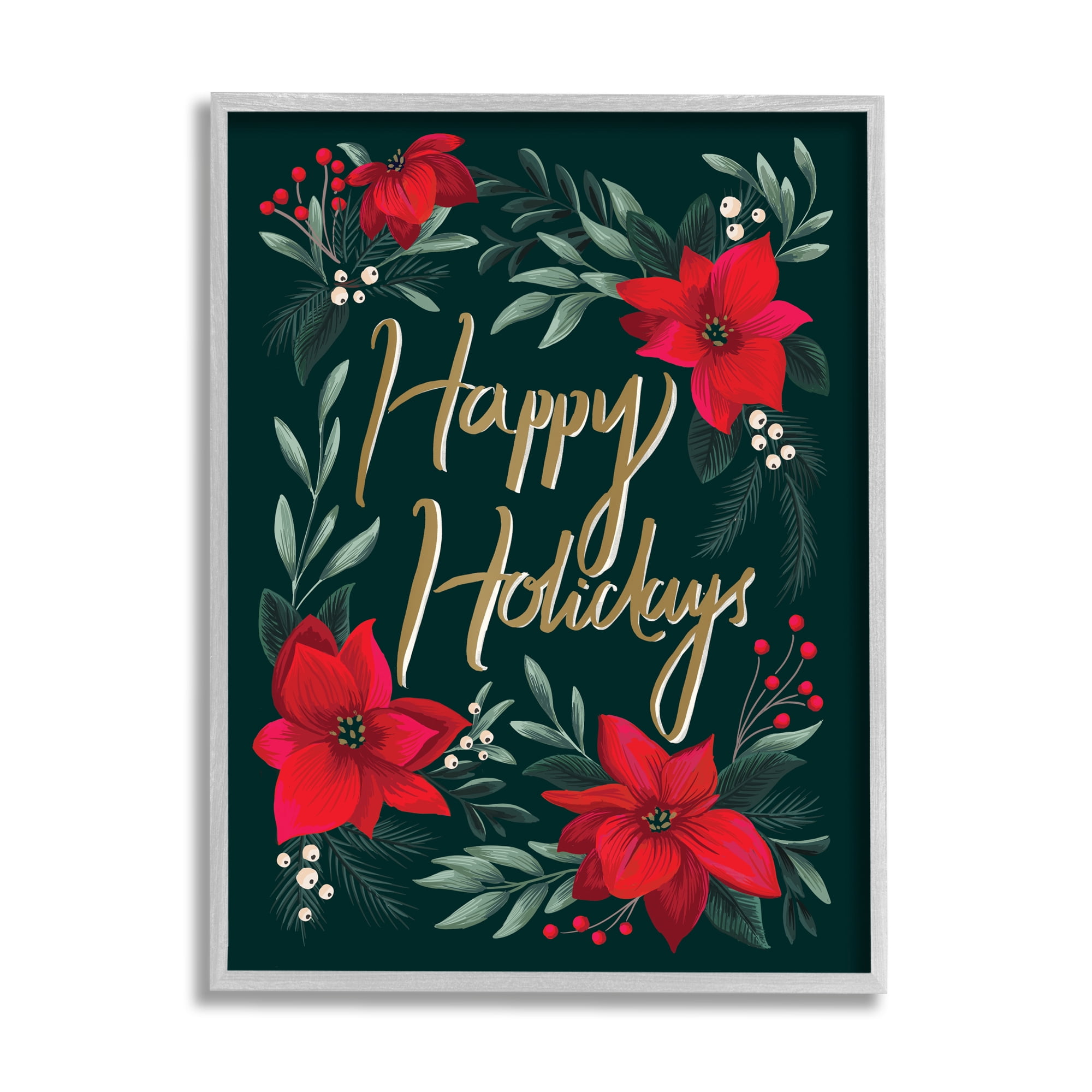 Stupell Industries Happy Holidays Greeting Red Winter Poinsettia Florals, 24 x 30, Design by Heather McLaughlin