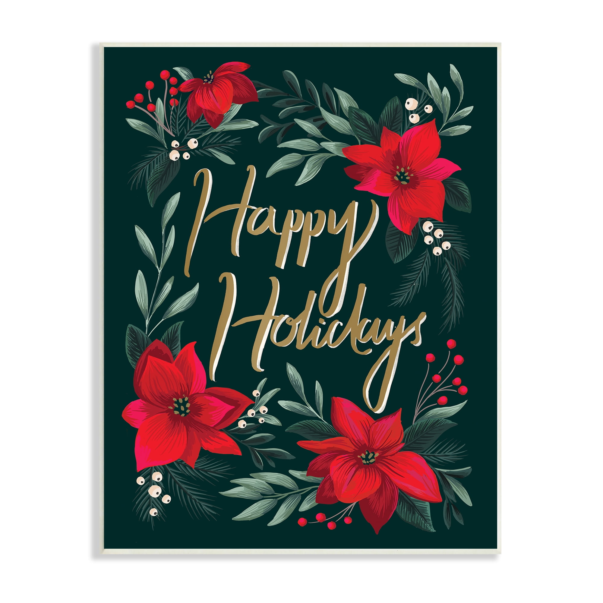 Red and Green Botanical Floral Wood Wall Plaque, 10 x 15