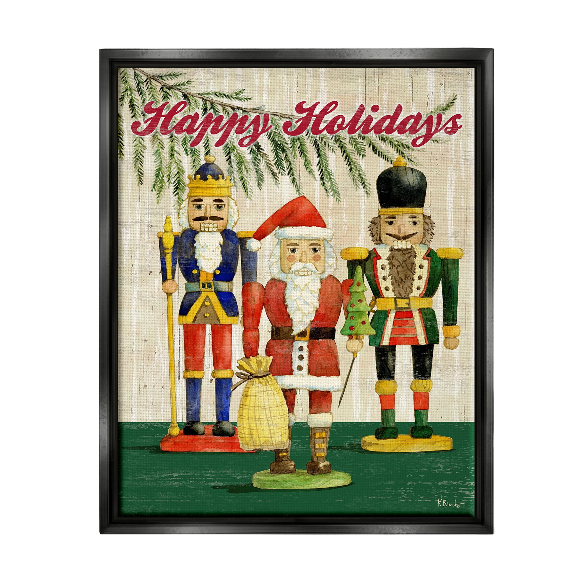 Stupell Industries Happy Holidays Nutcrackers Holiday Painting Black Floater Framed Art Print Wall Art, 17 x 21