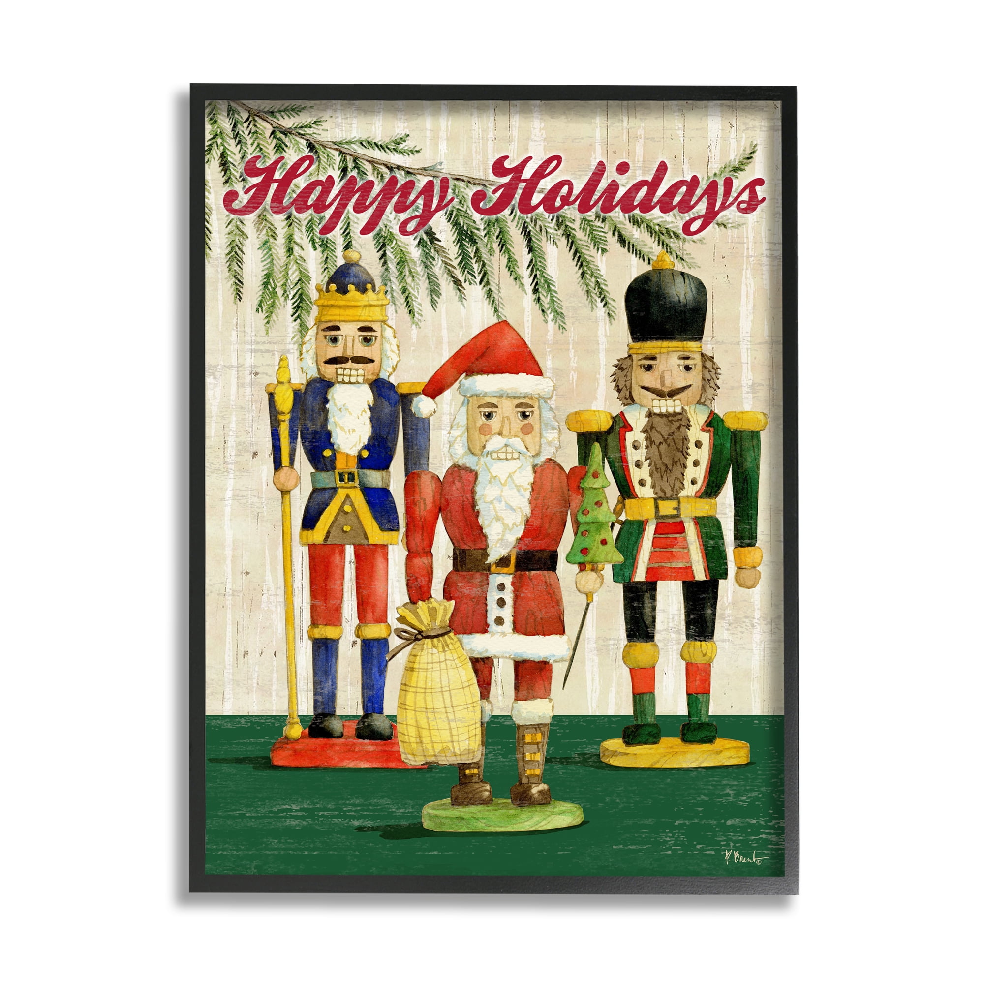 Stupell Industries Happy Holidays Nutcrackers Holiday Painting Black Framed Art Print Wall Art, 16 x 20