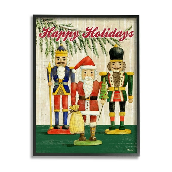 Stupell Industries Happy Holidays Nutcrackers Holiday Painting Black Framed Art Print Wall Art, 24 x 30