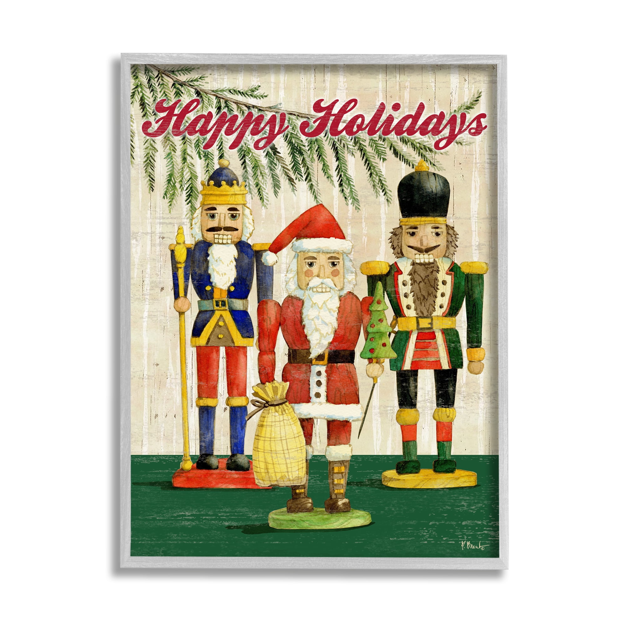 Stupell Industries Happy Holidays Nutcrackers Holiday Painting Gray Framed Art Print Wall Art, 11 x 14