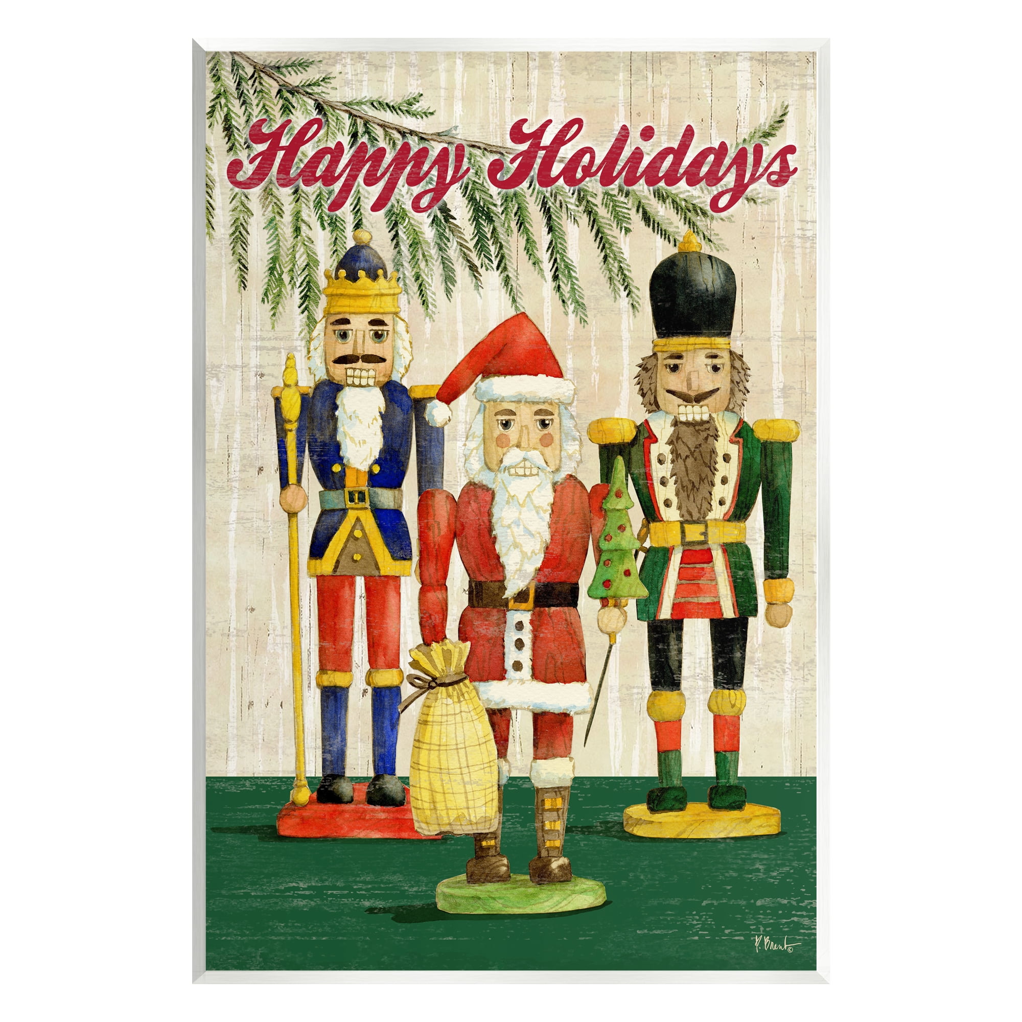 Stupell Industries Happy Holidays Nutcrackers Holiday Painting Unframed Art Print Wall Art, 13 x 19