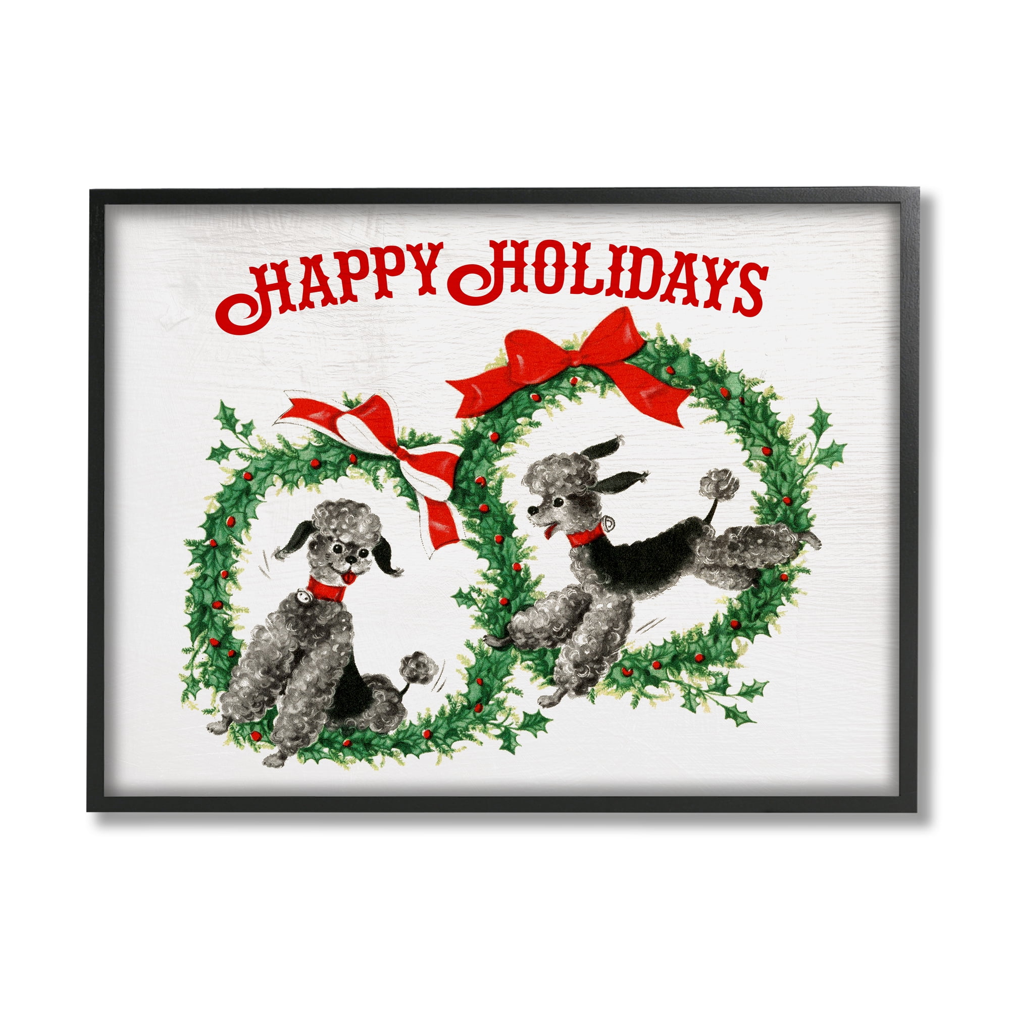 Stupell Industries Happy Holidays Saying Festive Toy Poodle Wreaths Animals & Insects Painting Black Framed Art Print Wall Art, 24 x 30
