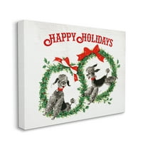 Stupell Industries Happy Holidays Saying Festive Toy Poodle Wreaths Animals & Insects Painting Gallery Wrapped Canvas Print Wall Art, 16 x 20