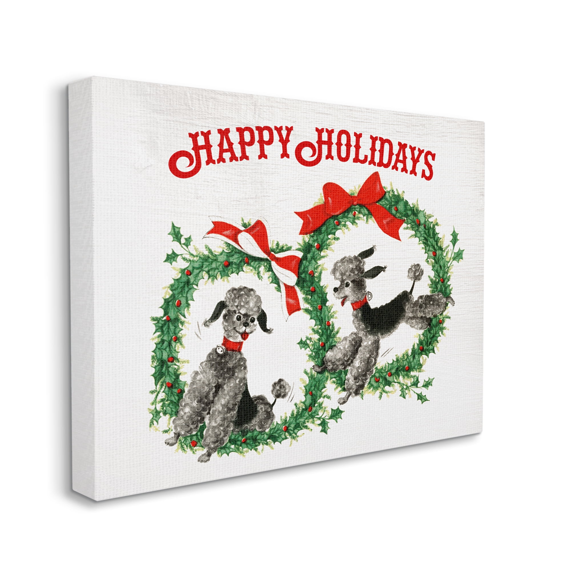 Stupell Industries Happy Holidays Saying Festive Toy Poodle Wreaths Animals & Insects Painting Gallery Wrapped Canvas Print Wall Art, 36 x 48