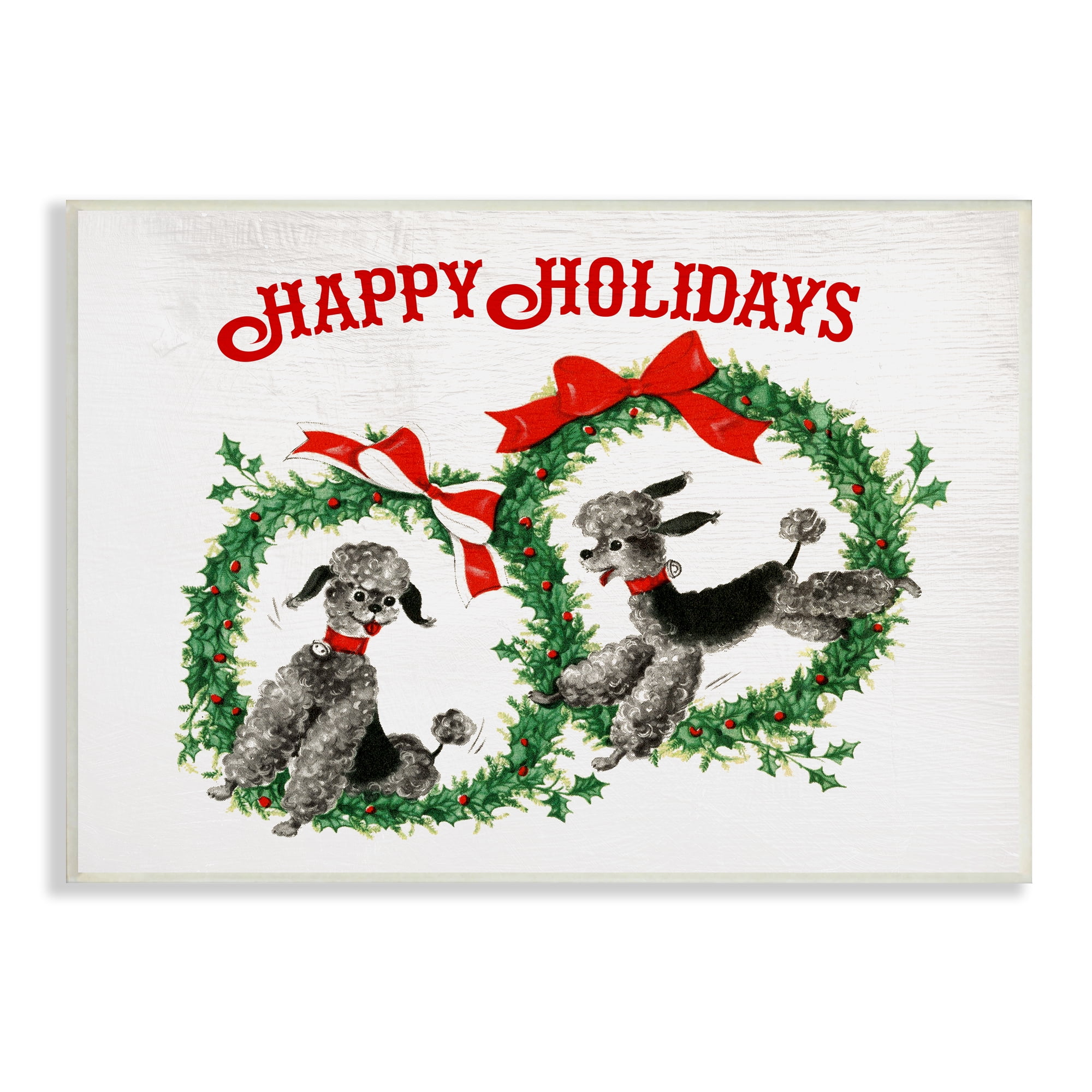 Stupell Industries Happy Holidays Saying Festive Toy Poodle Wreaths Animals & Insects Painting Unframed Art Print Wall Art, 13 x 19