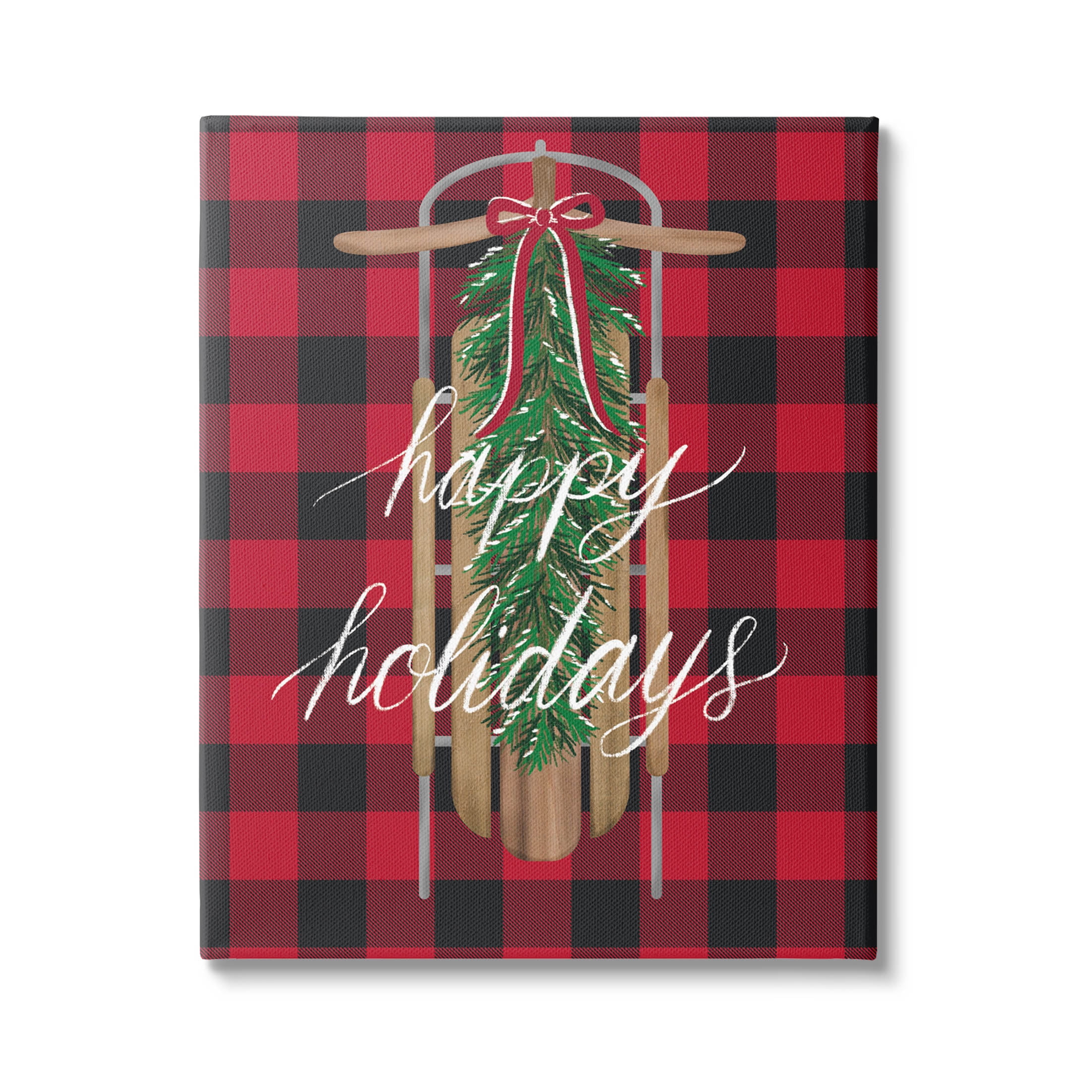 Stupell Industries Happy Holidays Tartan Sled Graphic Art Gallery Wrapped Canvas Print Wall Art, Design by Amanda McGee