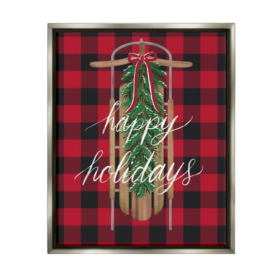 Stupell Industries Happy Holidays Tartan Sled Graphic Art Luster Gray Floating Framed Canvas Print Wall Art, Design by Amanda McGee