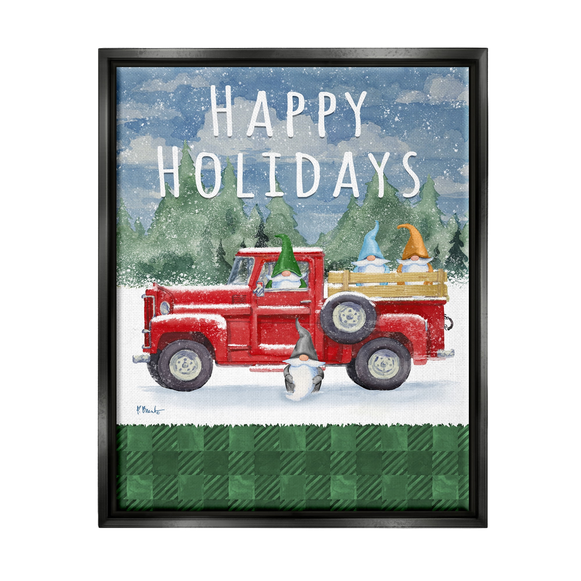 Stupell Industries Happy Holidays Truck Holiday Painting Black Floater Framed Art Print Wall Art, 17 x 21