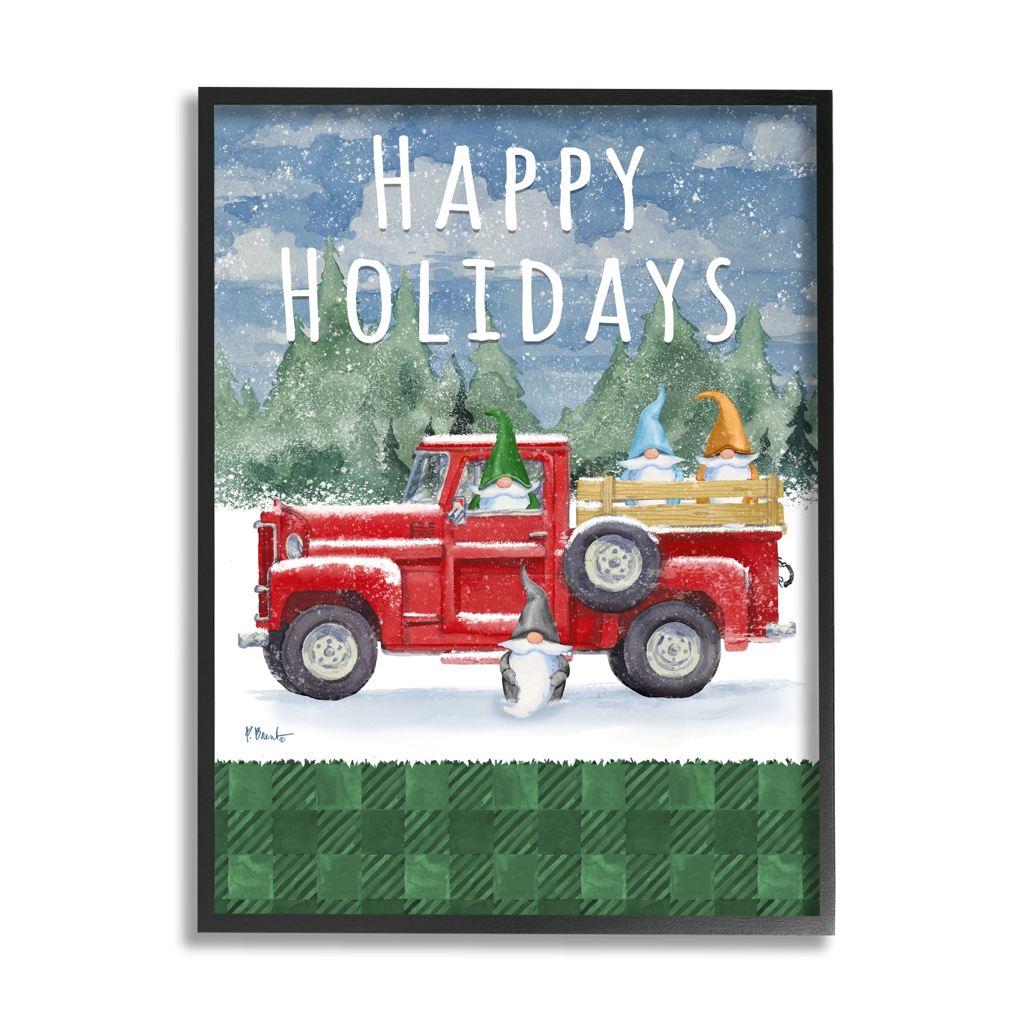 Stupell Industries Happy Holidays Truck Holiday Painting Black Framed Art Print Wall Art, 16 x 20