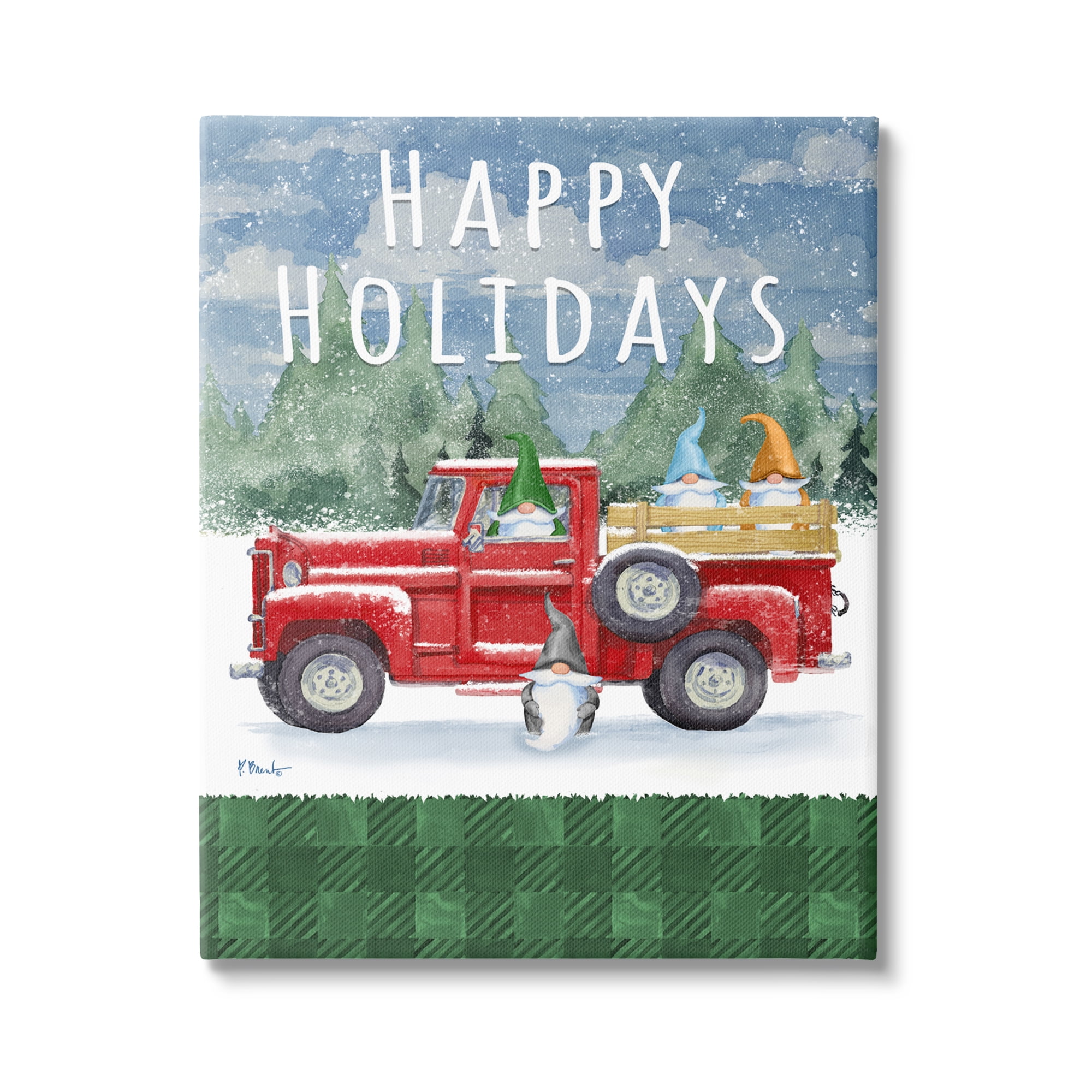 Stupell Industries Happy Holidays Truck Holiday Painting Gallery Wrapped Canvas Print Wall Art, 16 x 20