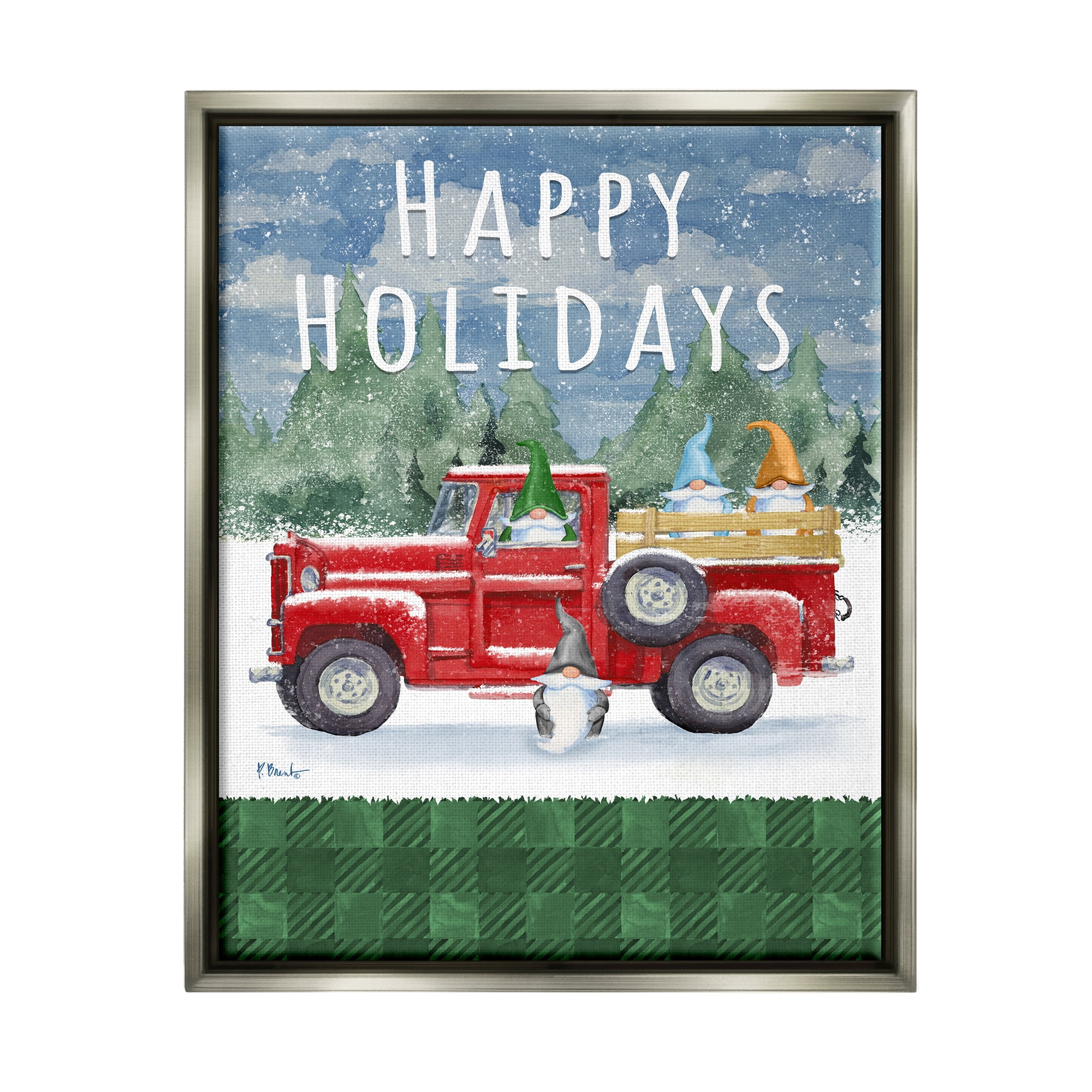 Stupell Industries Happy Holidays Truck Holiday Painting Gray Floater Framed Art Print Wall Art, 25 x 31
