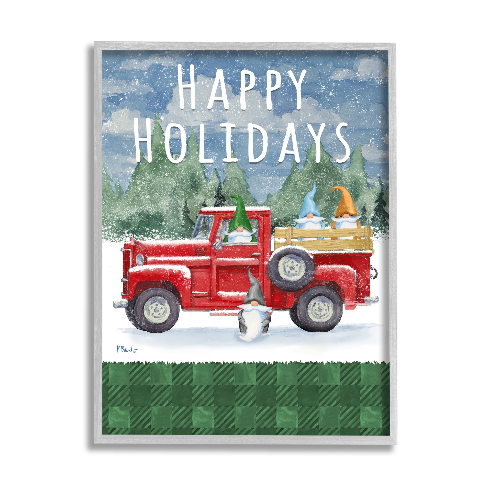 Stupell Industries Happy Holidays Truck Holiday Painting Gray Framed Art Print Wall Art, 24 x 30
