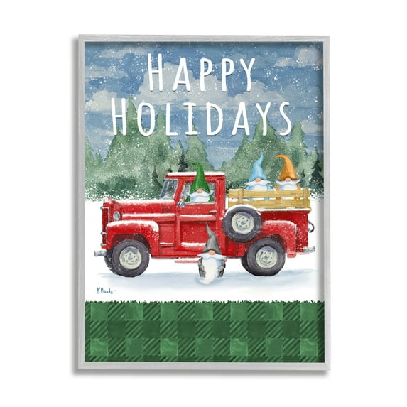 Stupell Industries Happy Holidays Truck Holiday Painting Gray Framed Art Print Wall Art, 24 x 30