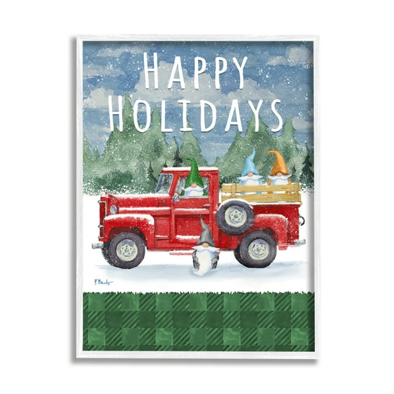 Stupell Industries Happy Holidays Truck Holiday Painting White Framed Art Print Wall Art, 11 x 14