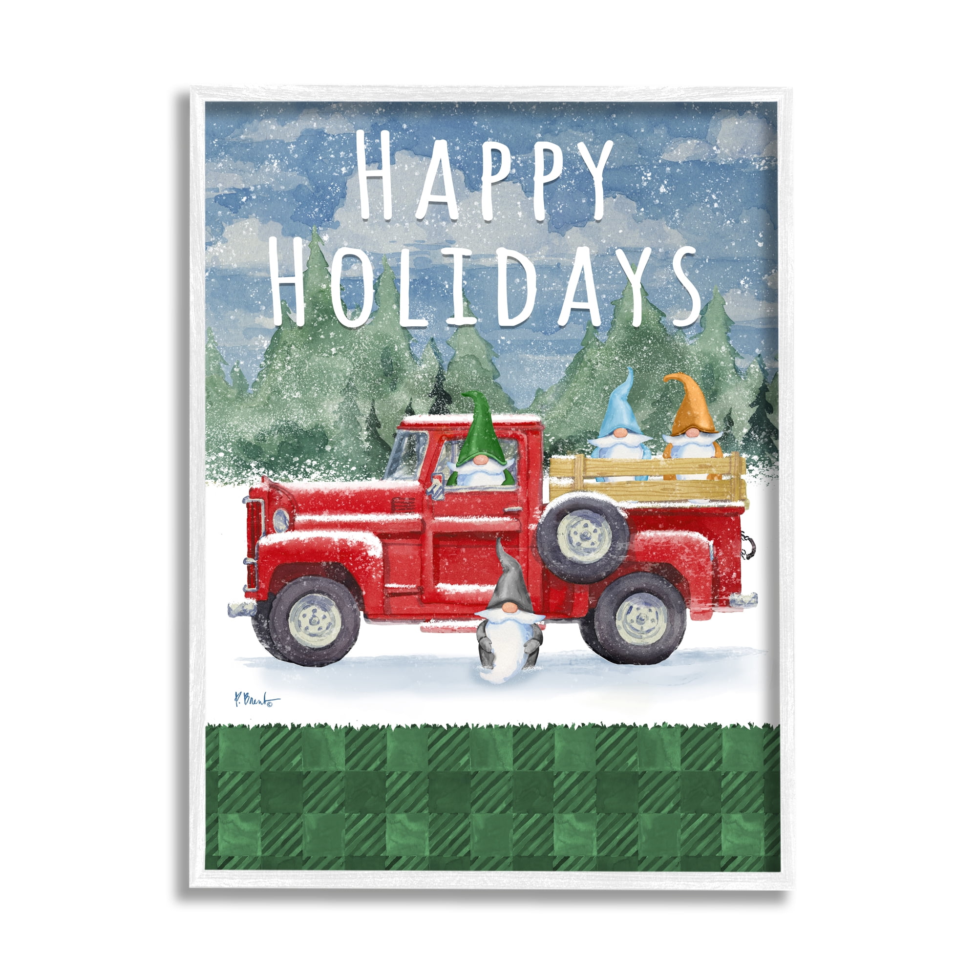 Stupell Industries Happy Holidays Truck Holiday Painting White Framed Art Print Wall Art, 24 x 30