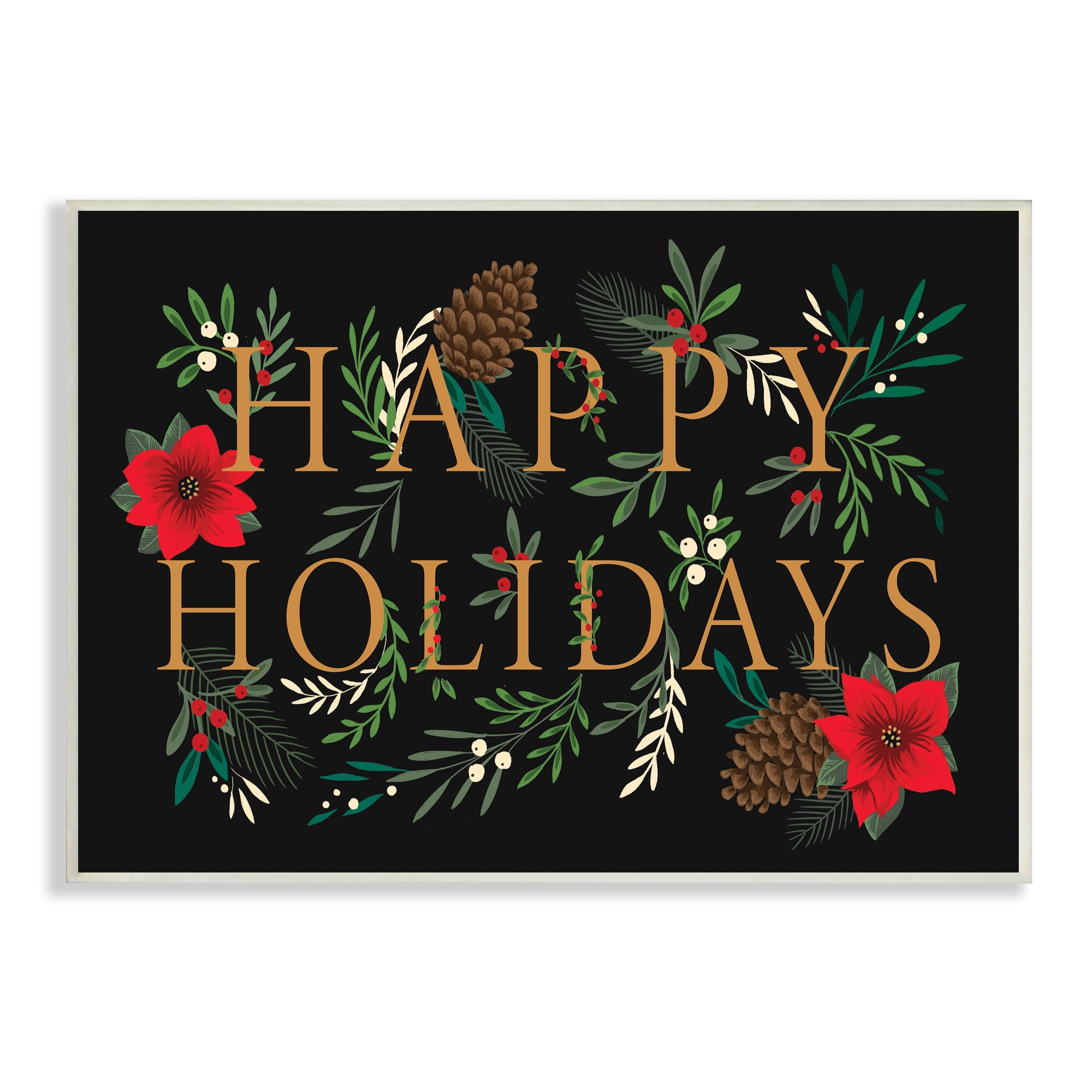 Stupell Industries Happy Holidays Welcoming Festive Typography Winter Foliage, 10 x 15, Design by Heather McLaughlin
