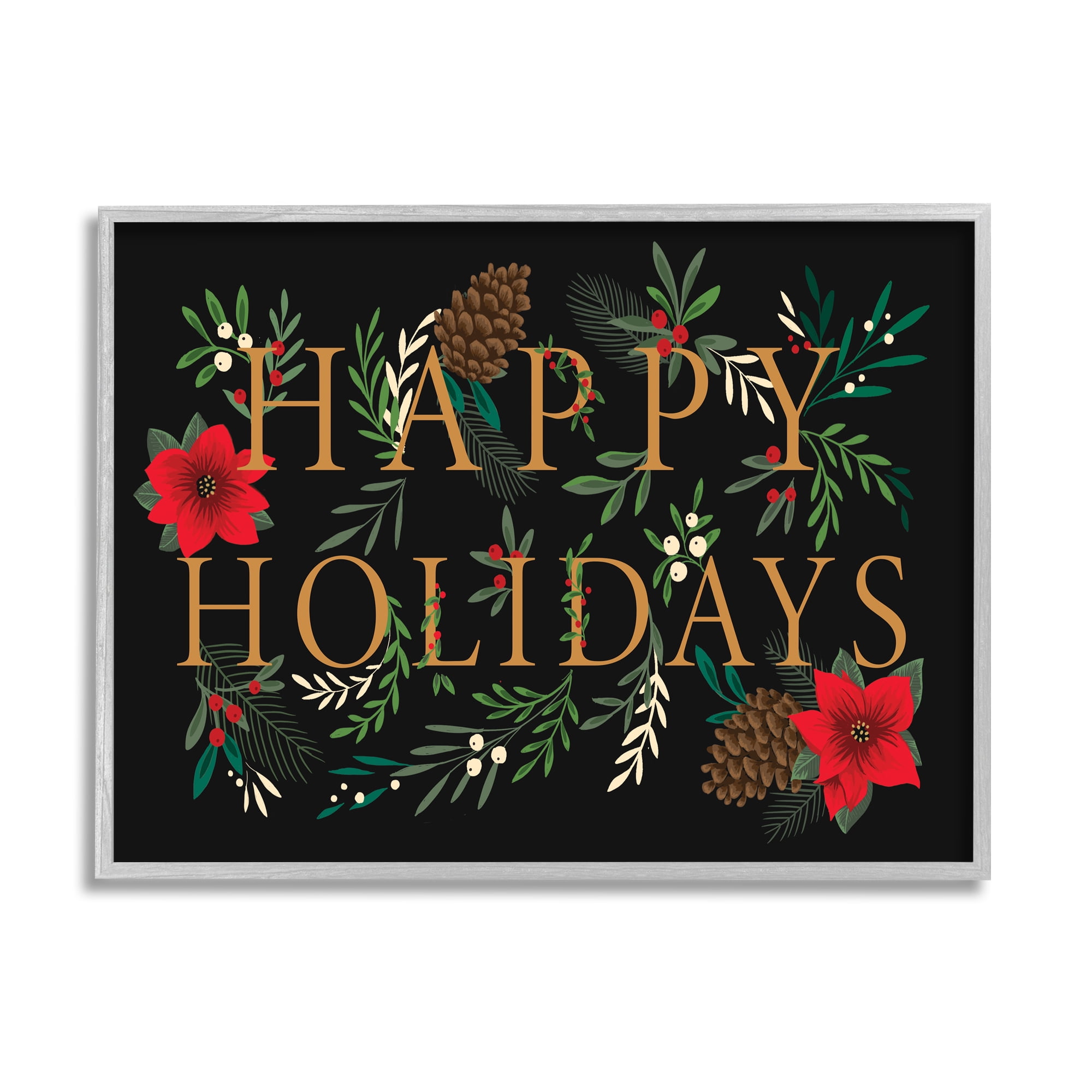 Stupell Industries Happy Holidays Welcoming Festive Typography Winter Foliage, 11 x 14, Design by Heather McLaughlin