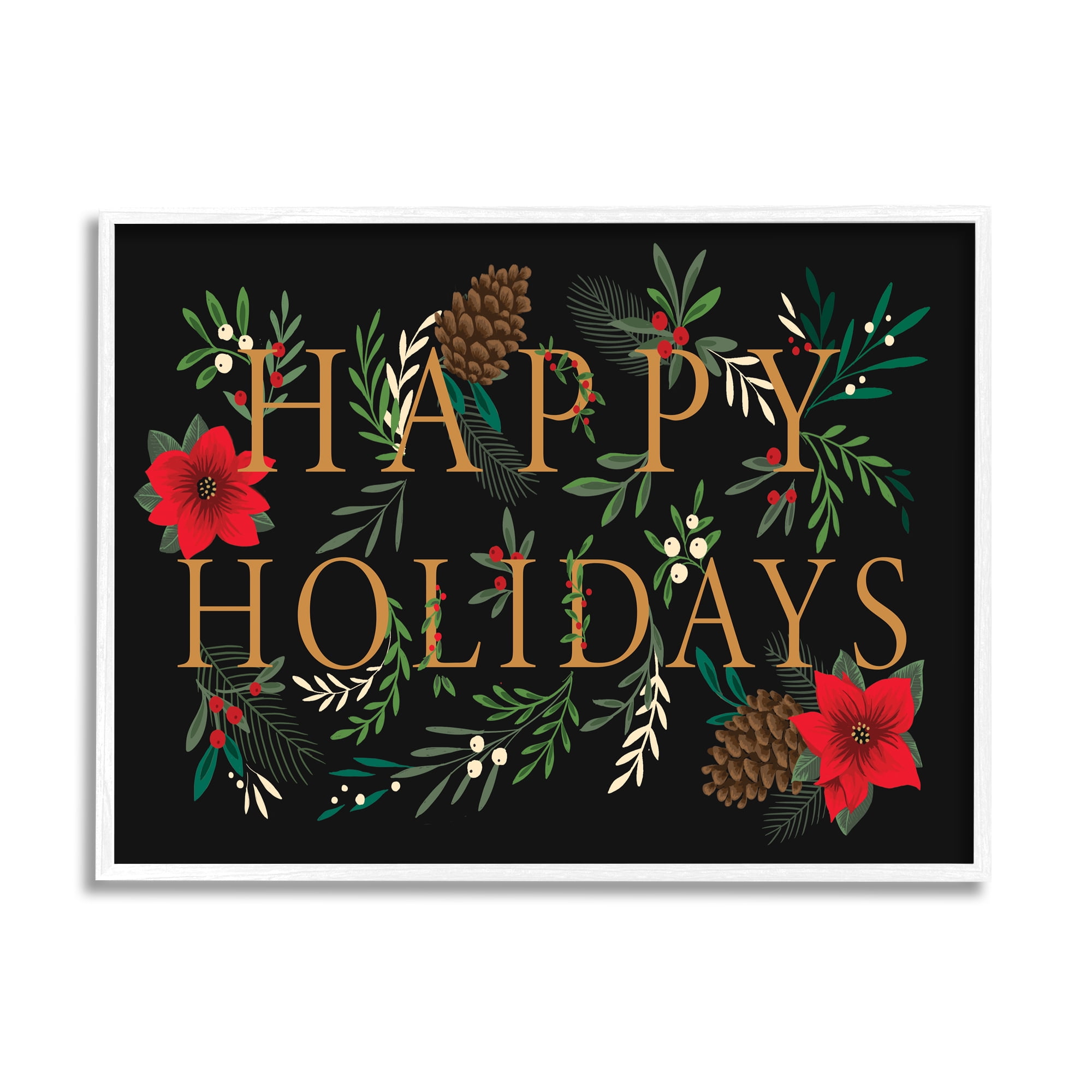 Stupell Industries Happy Holidays Welcoming Festive Typography Winter Foliage, 16 x 20, Design by Heather McLaughlin