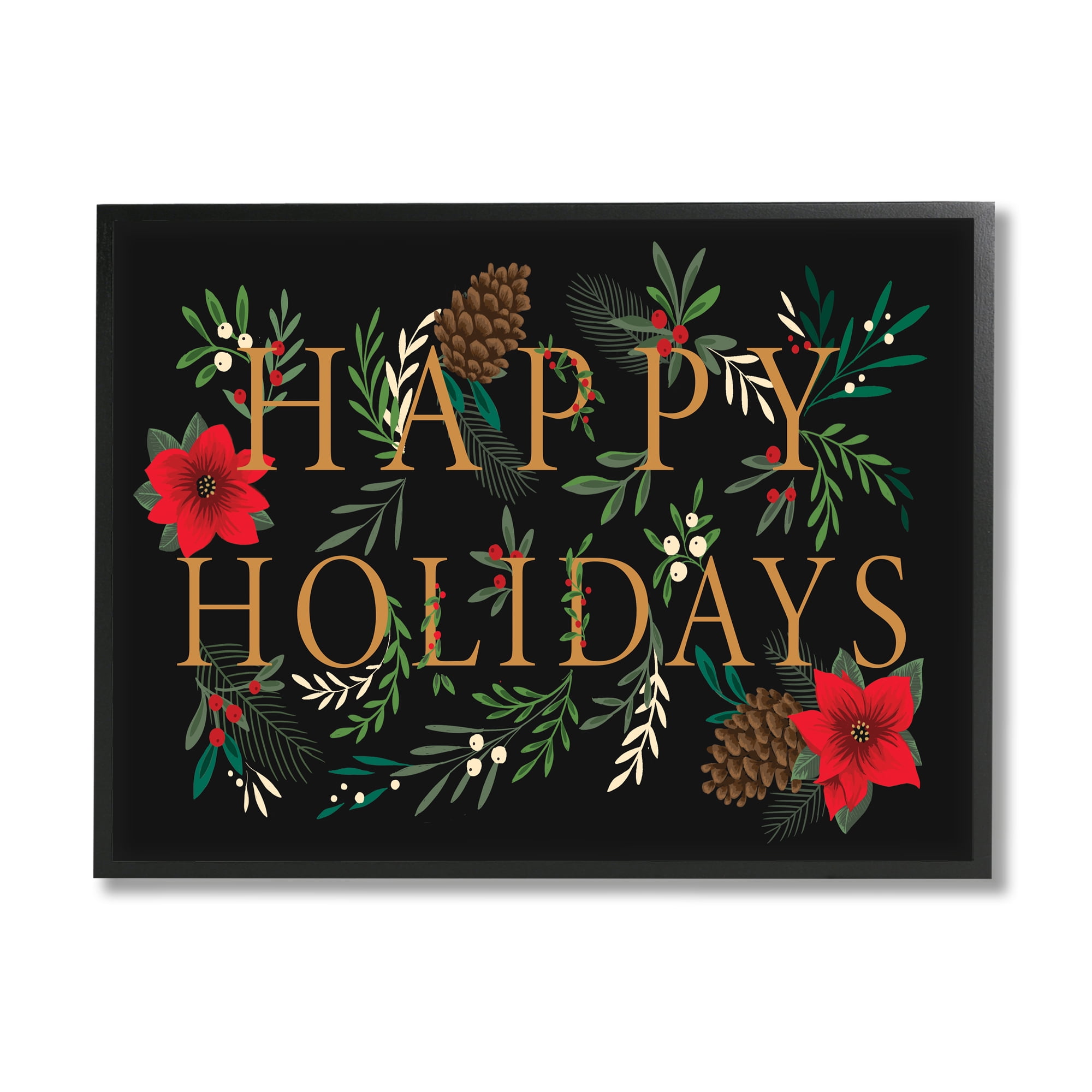 Stupell Industries Happy Holidays Welcoming Festive Typography Winter Foliage, 24 x 30, Design by Heather McLaughlin