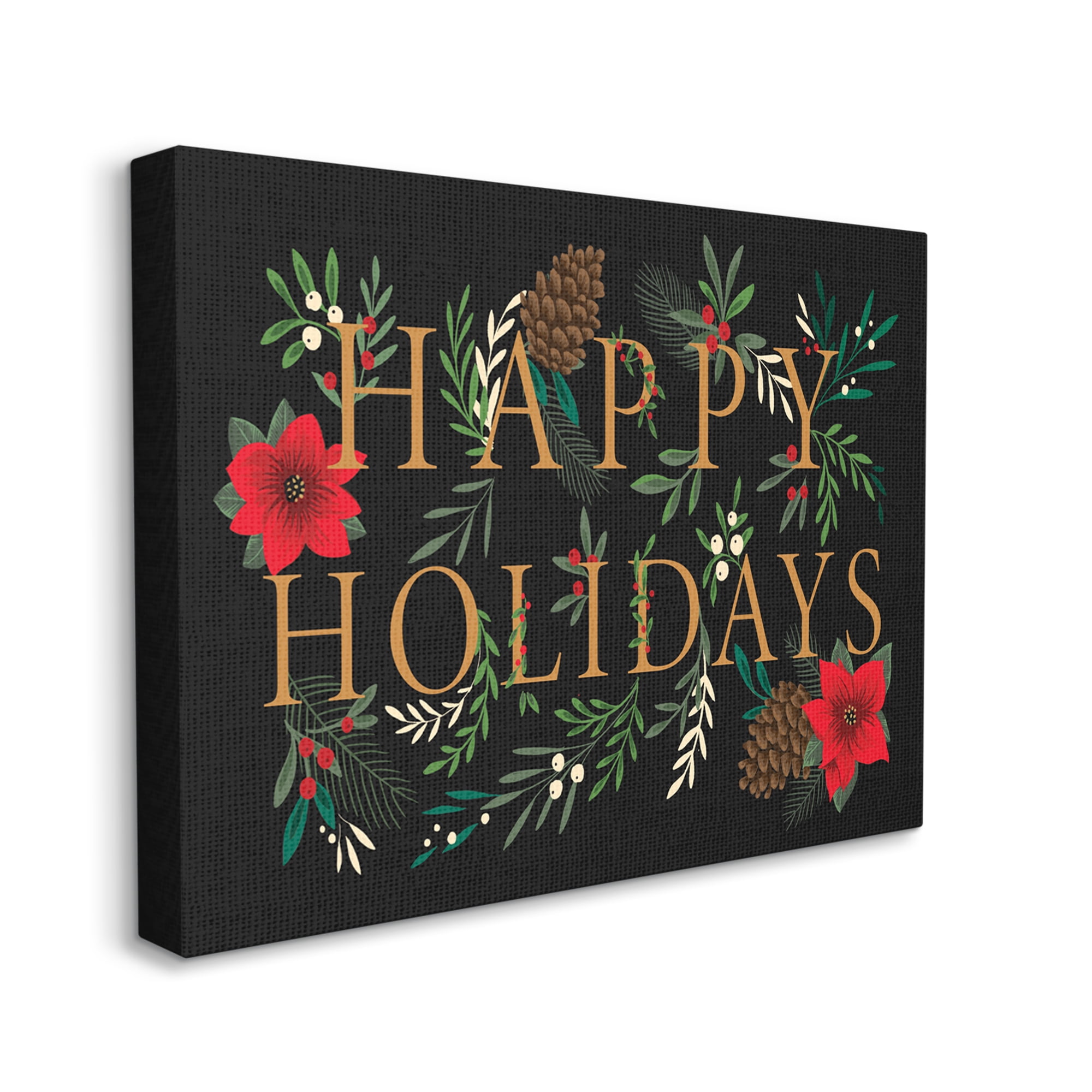 Stupell Industries Happy Holidays Welcoming Festive Typography Winter Foliage, 30 x 40, Design by Heather McLaughlin