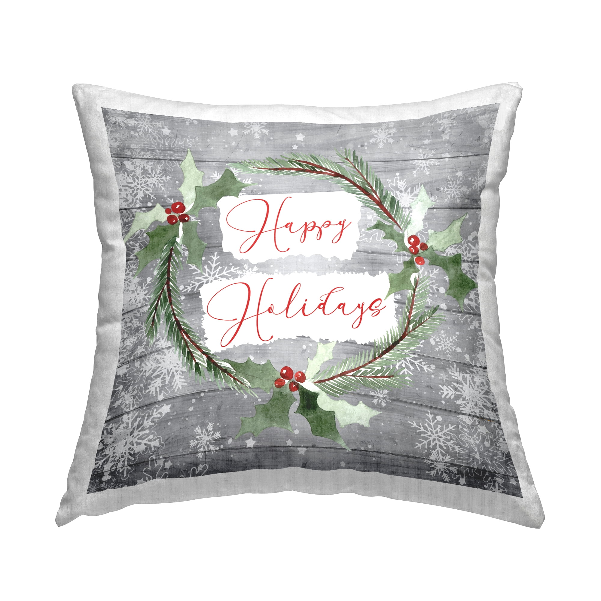 Stupell Industries Happy Holidays Winter Holly Wreath Printed Throw Pillow Design by ND Art