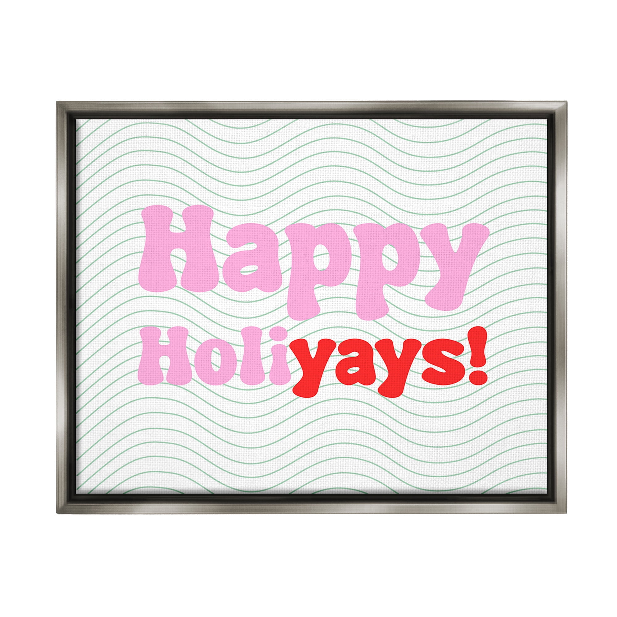Stupell Industries Happy Holiyays Patterned Holiday Painting Gray Floater Framed Canvas Art Print Wall Art, 31 x 25