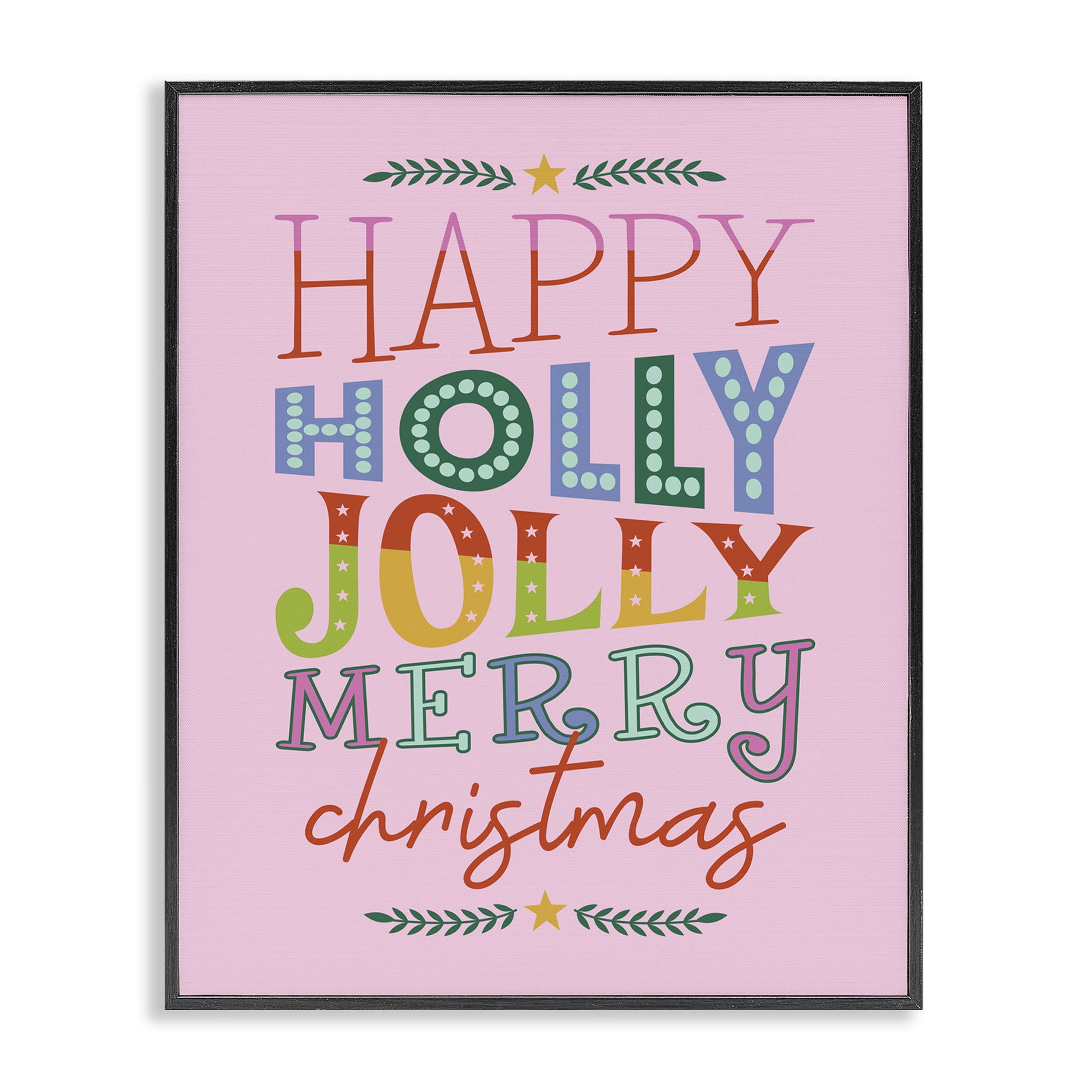 Stupell Industries Happy Holly Jolly Xmas Holiday Painting Black Framed Art Prints Wall Art, 24 x 30