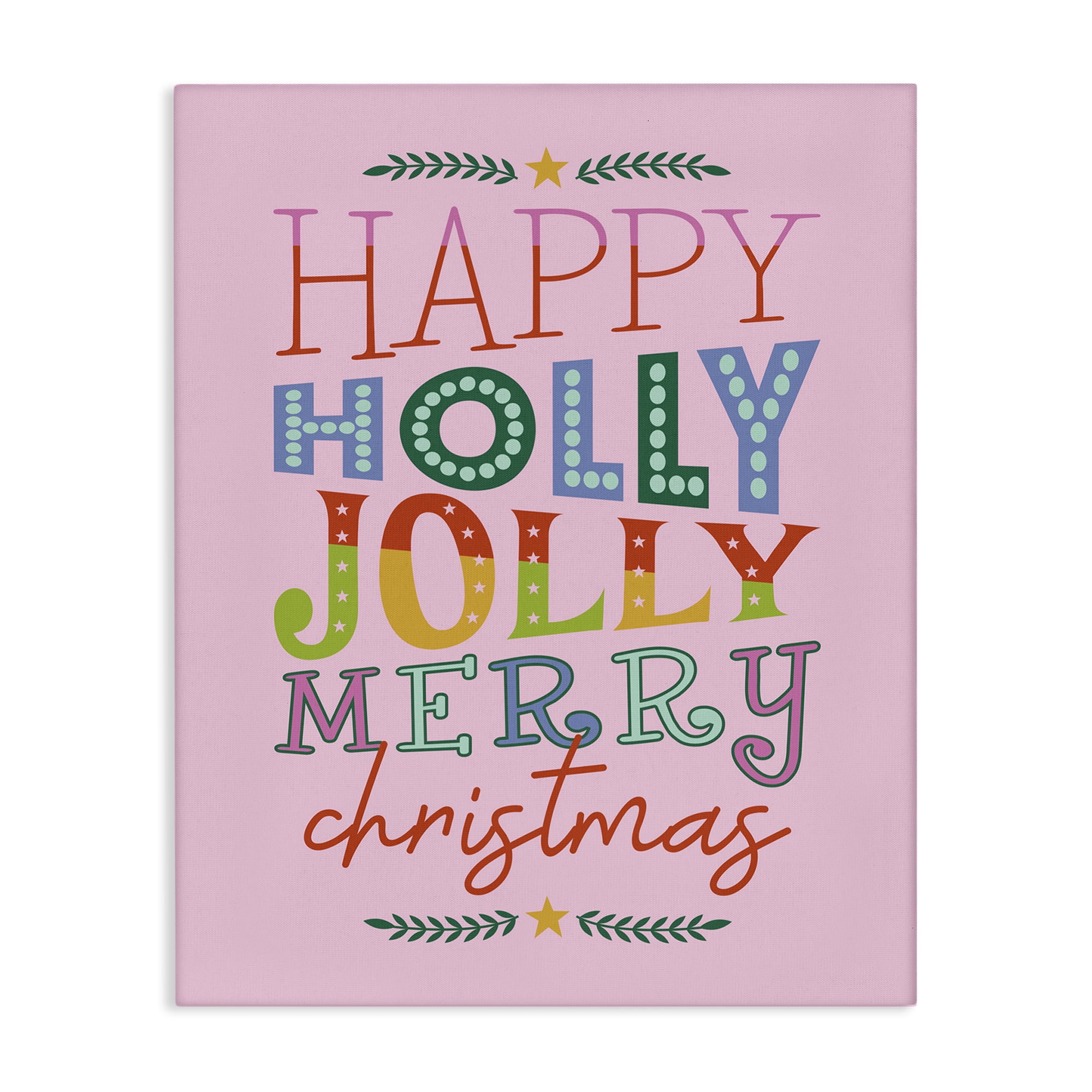 Stupell Industries Happy Holly Jolly Xmas Holiday Painting Gallery Wrapped Canvas Art Prints Wall Art, 24 x 30