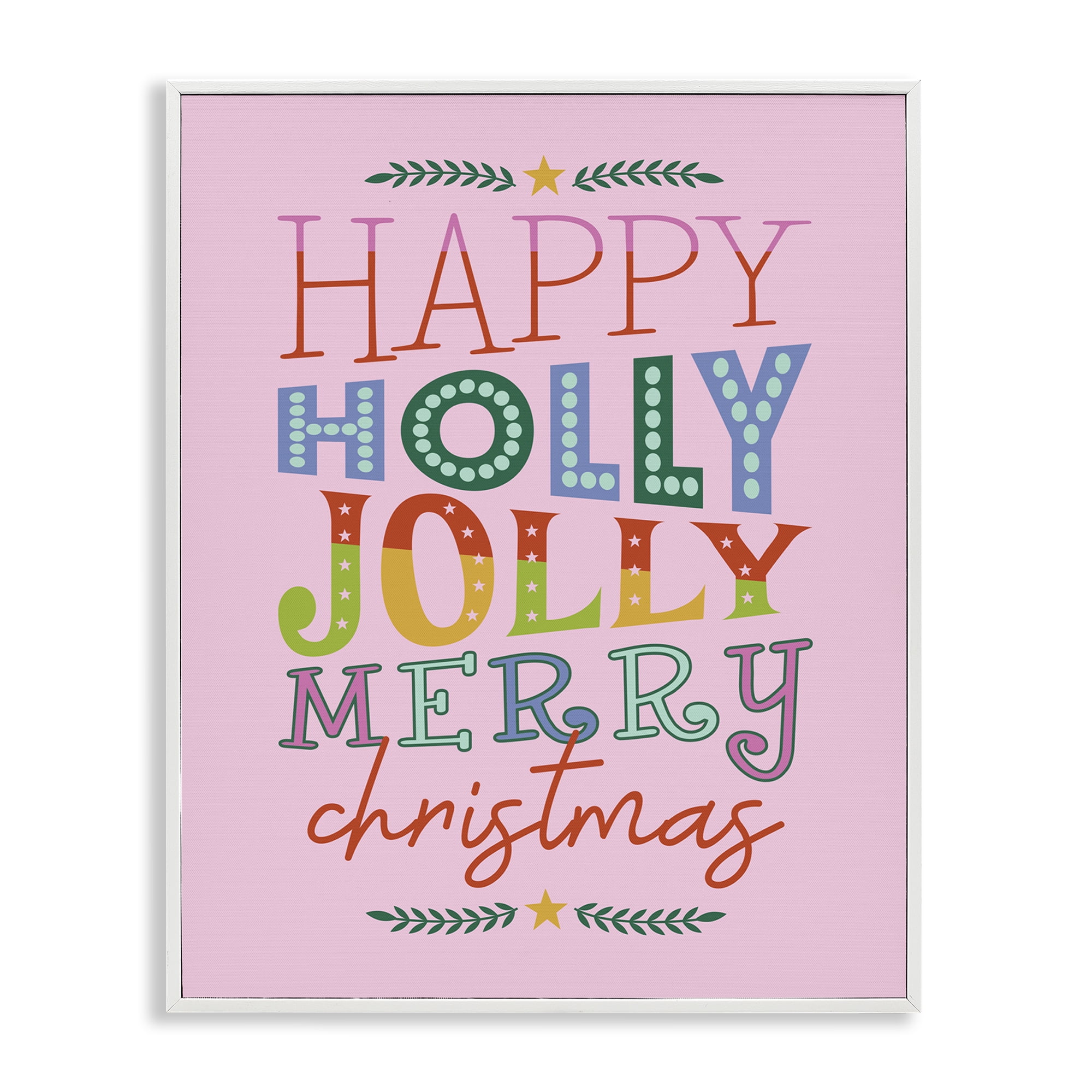 Stupell Industries Happy Holly Jolly Xmas Holiday Painting White Framed Art Prints Wall Art, 16 x 20
