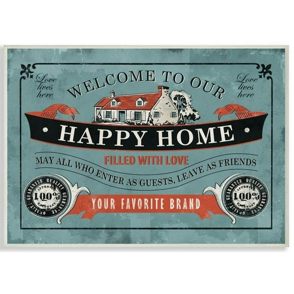 Stupell Industries Happy Home Inspirational Vintage Comic Book Design Wall Plaque by Ester Kay